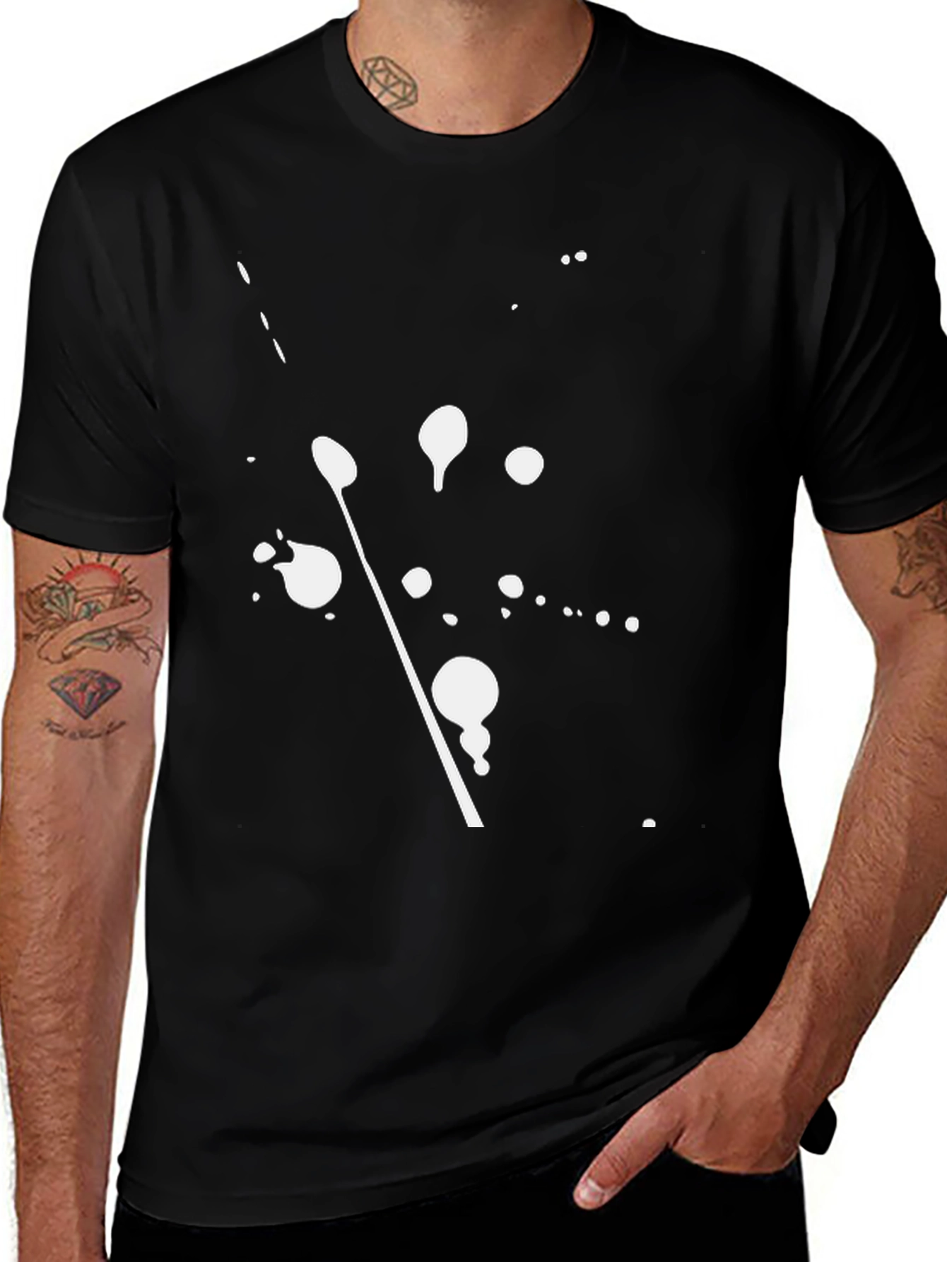 Modern Art Splatter Tee - Black Cotton Crew Neck
