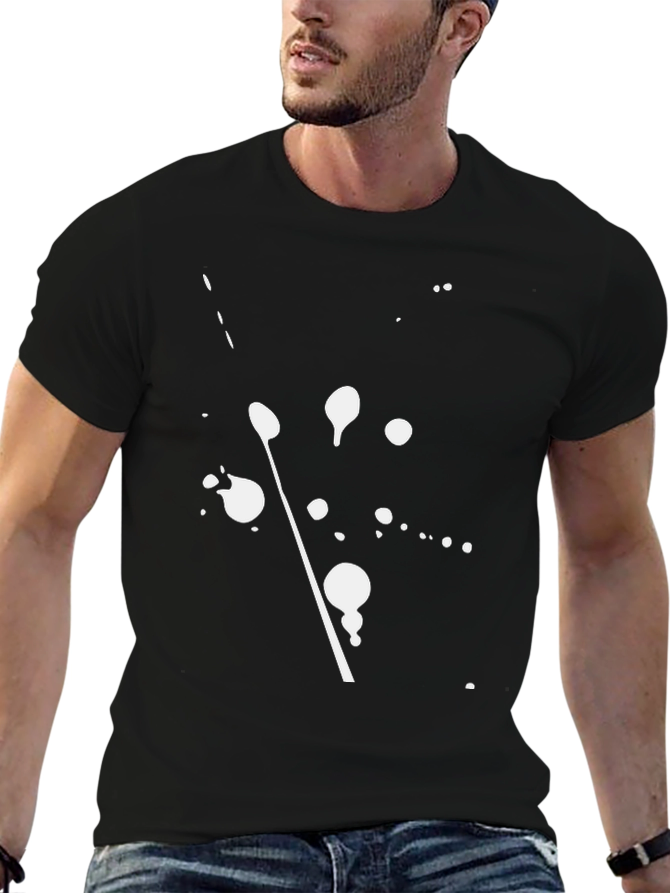 Modern Art Splatter Tee - Black Cotton Crew Neck