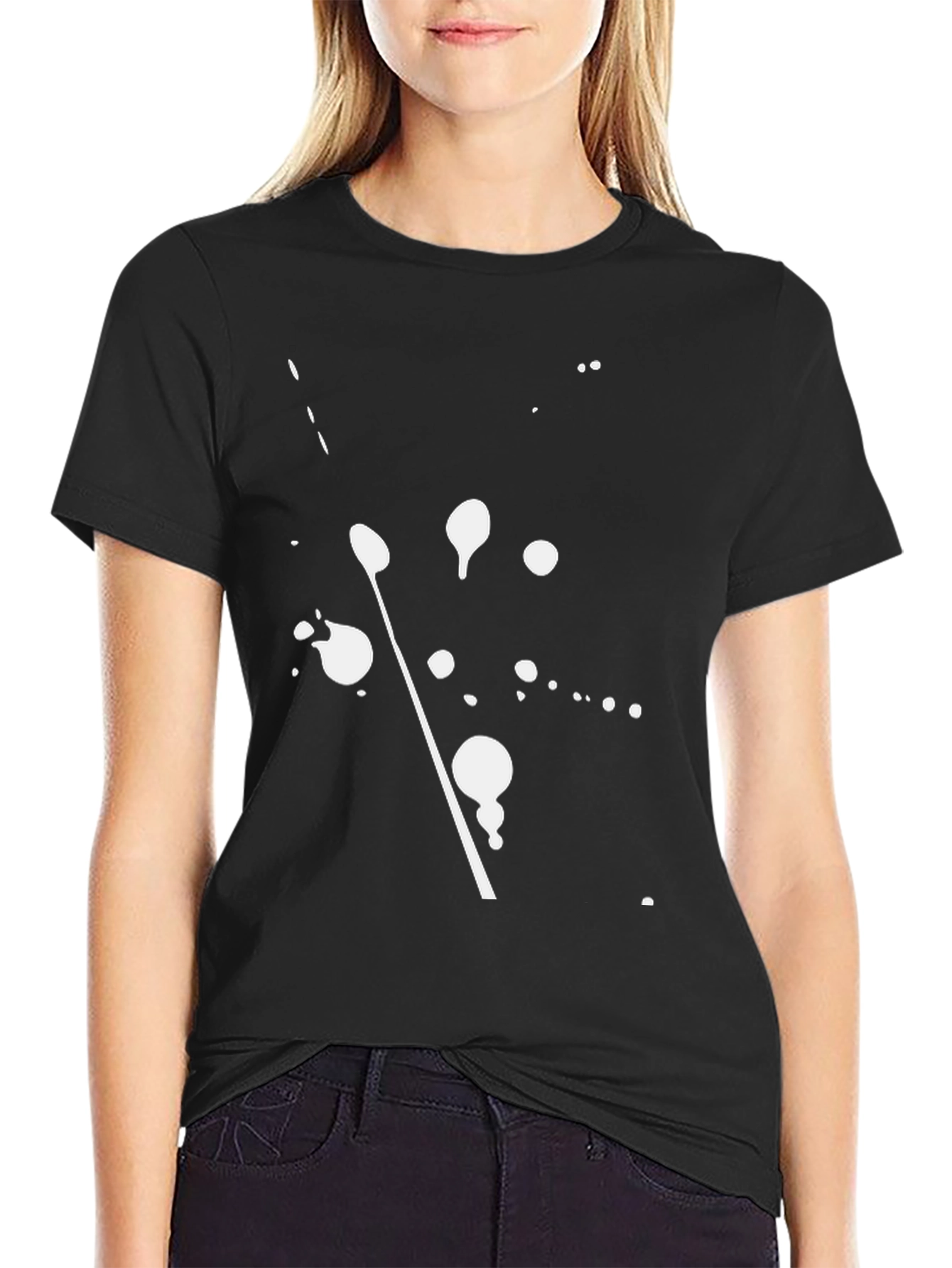 Modern Art Splatter Tee - Black Cotton Crew Neck