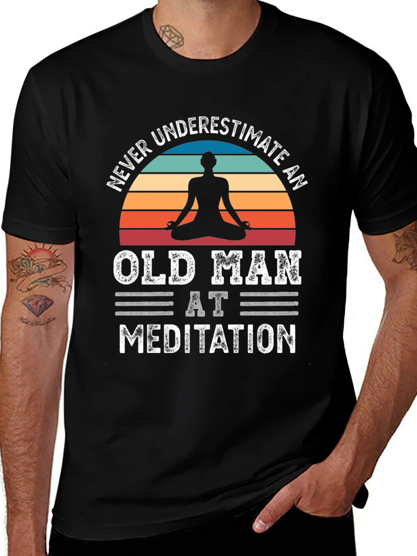 Never Underestimate an Old Man Meditation T-Shirt