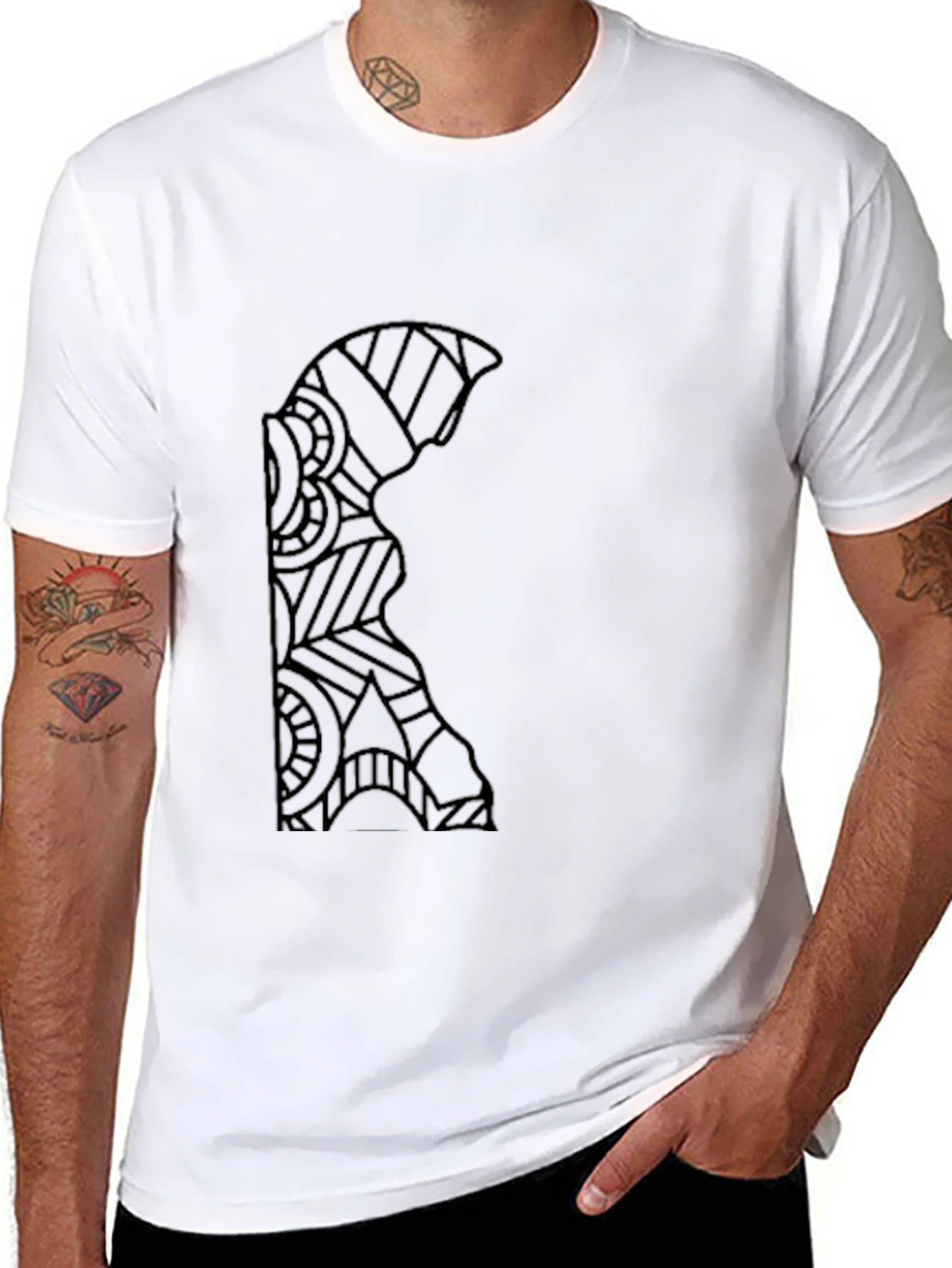 Geometric Warrior Design Black T-Shirt