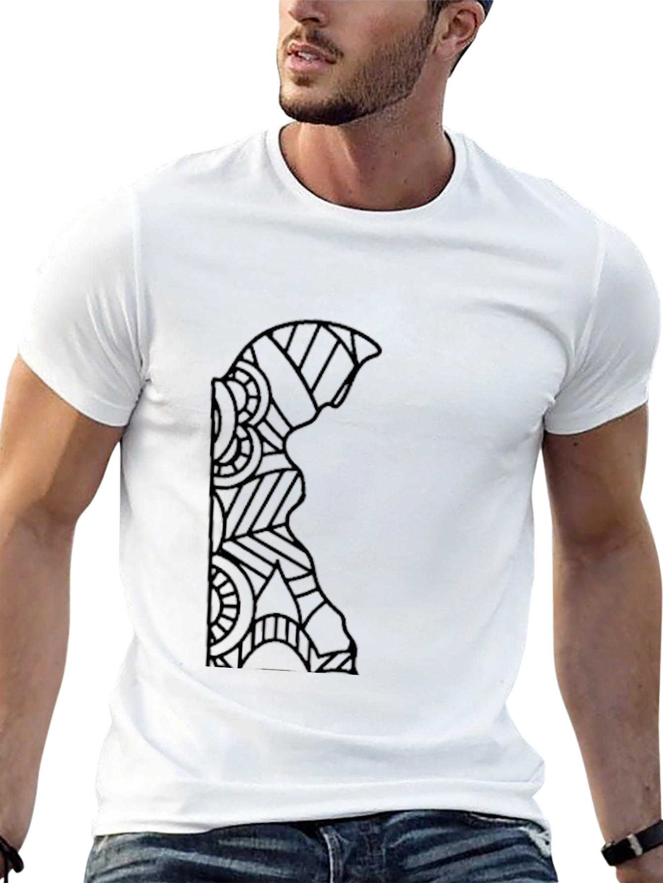 Geometric Warrior Design Black T-Shirt