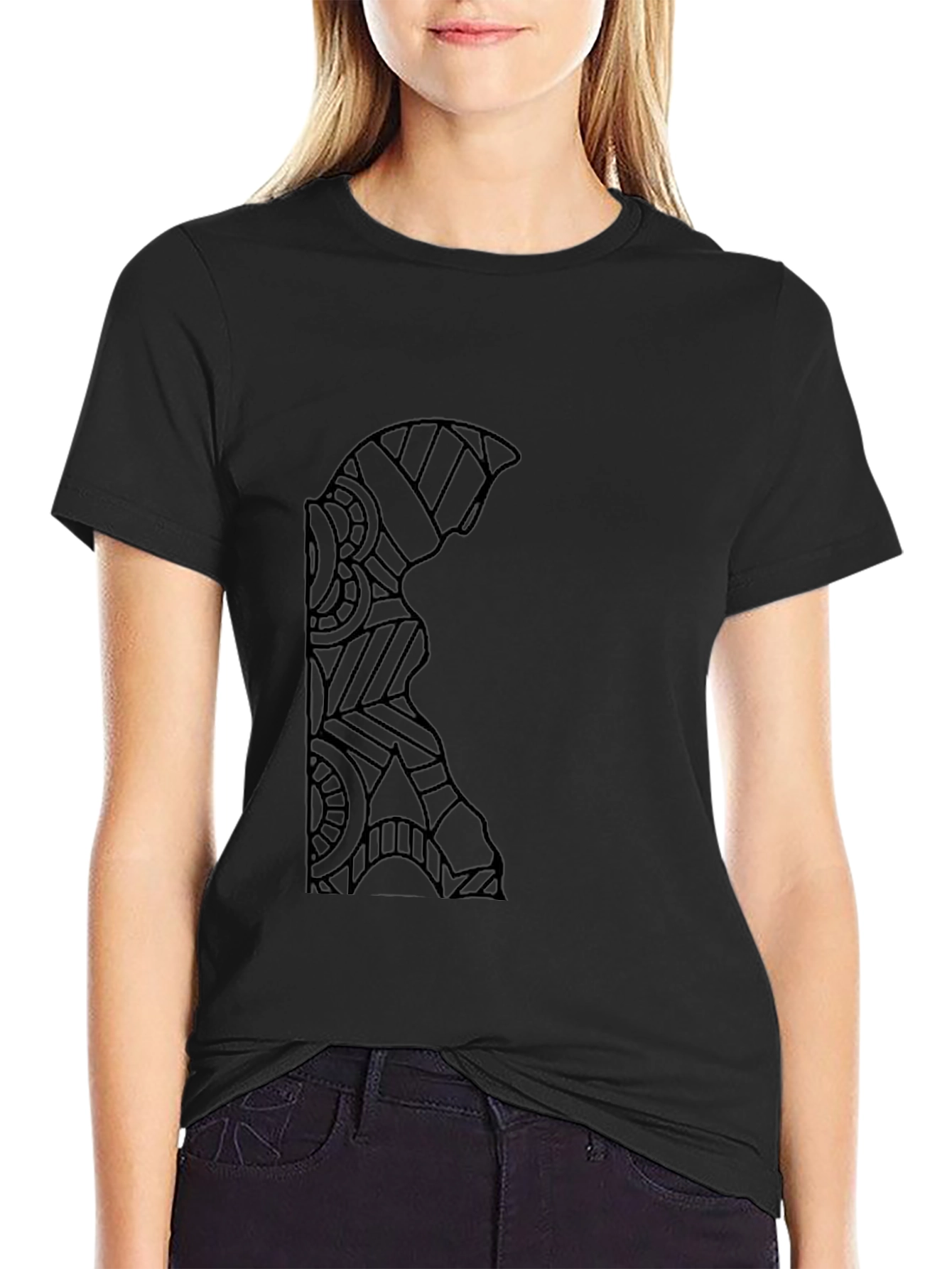 Geometric Warrior Design Black T-Shirt
