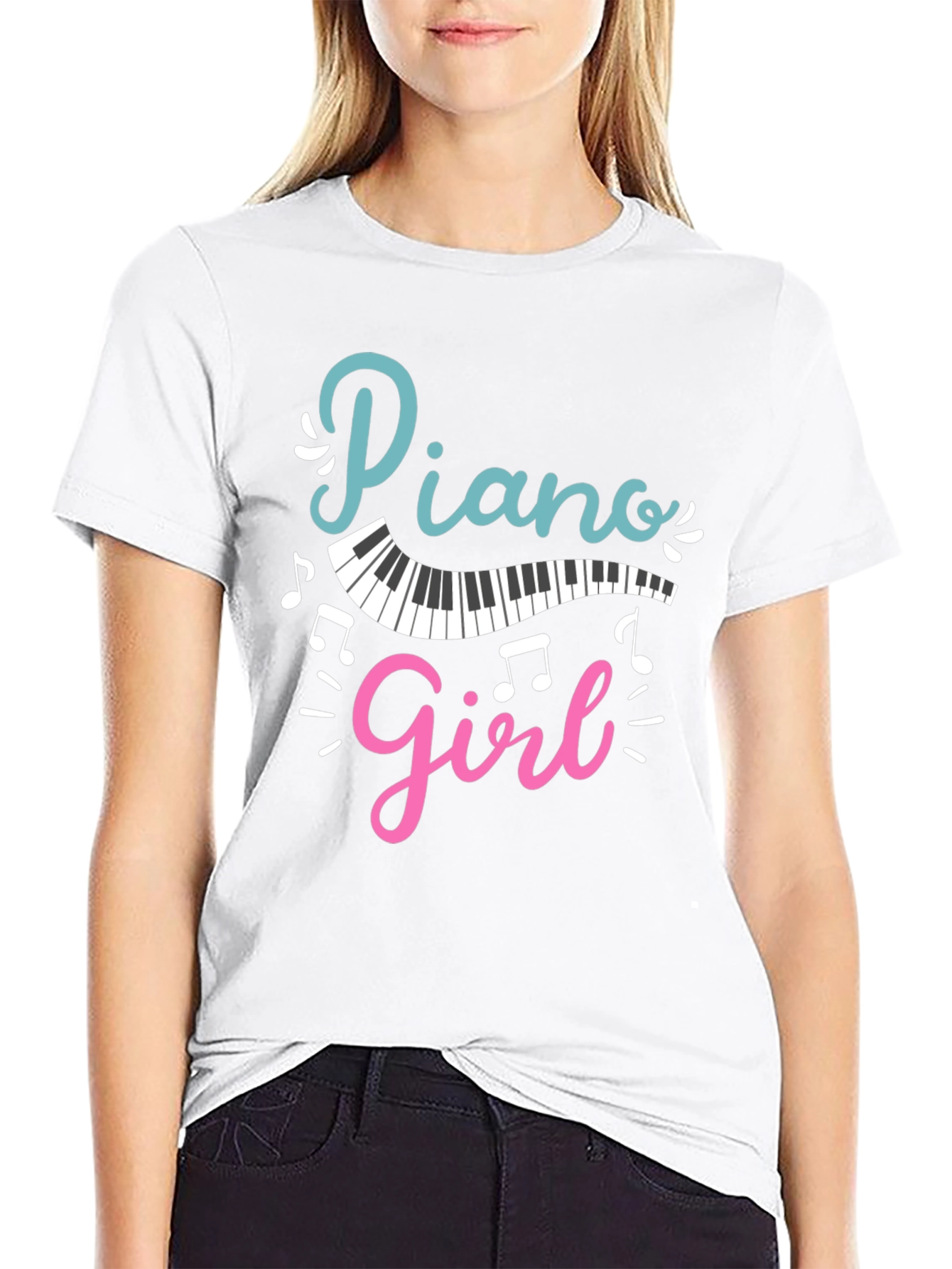 Piano Girl Black T-Shirt - Music Lover Tee