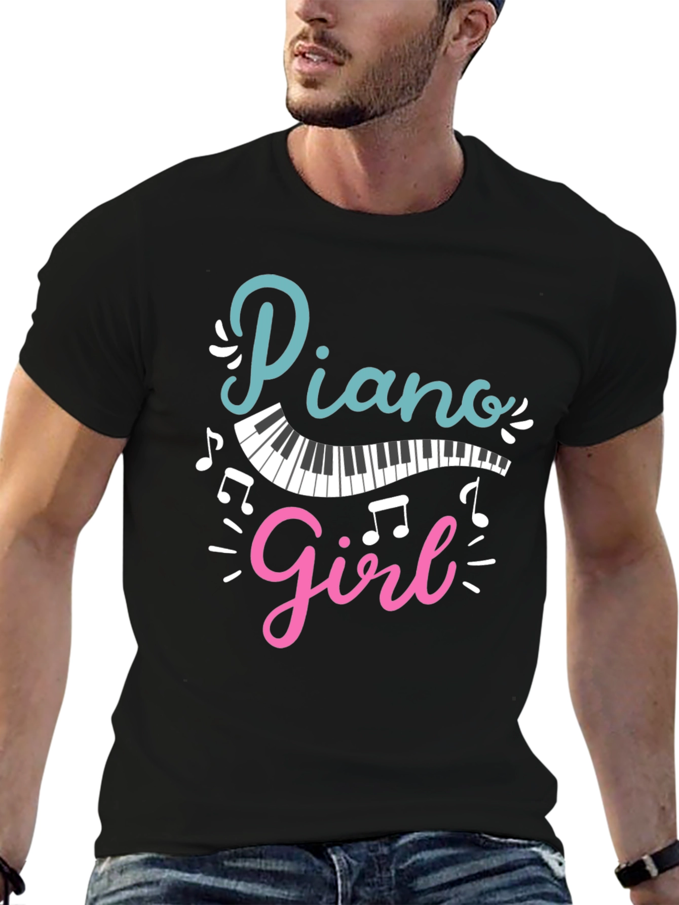 Piano Girl Black T-Shirt - Music Lover Tee