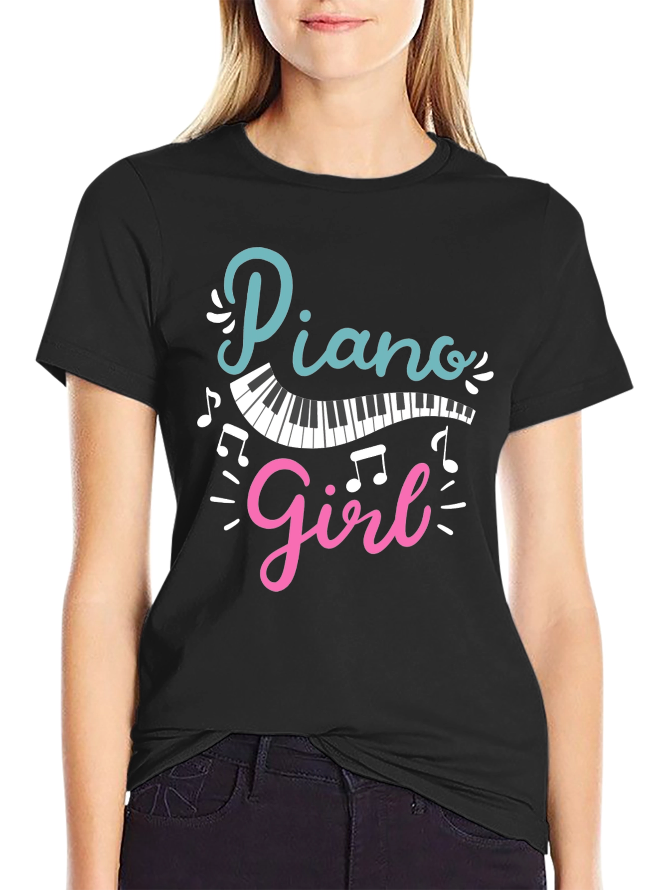 Piano Girl Black T-Shirt - Music Lover Tee