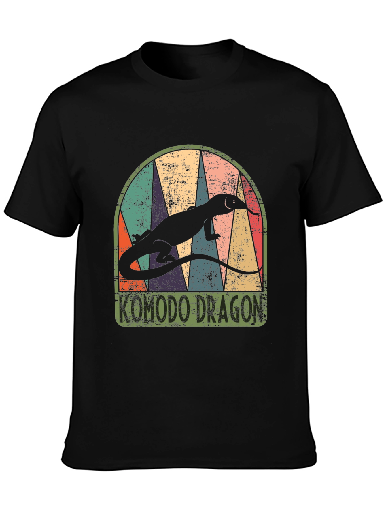 Komodo Dragon Retro Graphic Tee - Mens Black T-Shirt