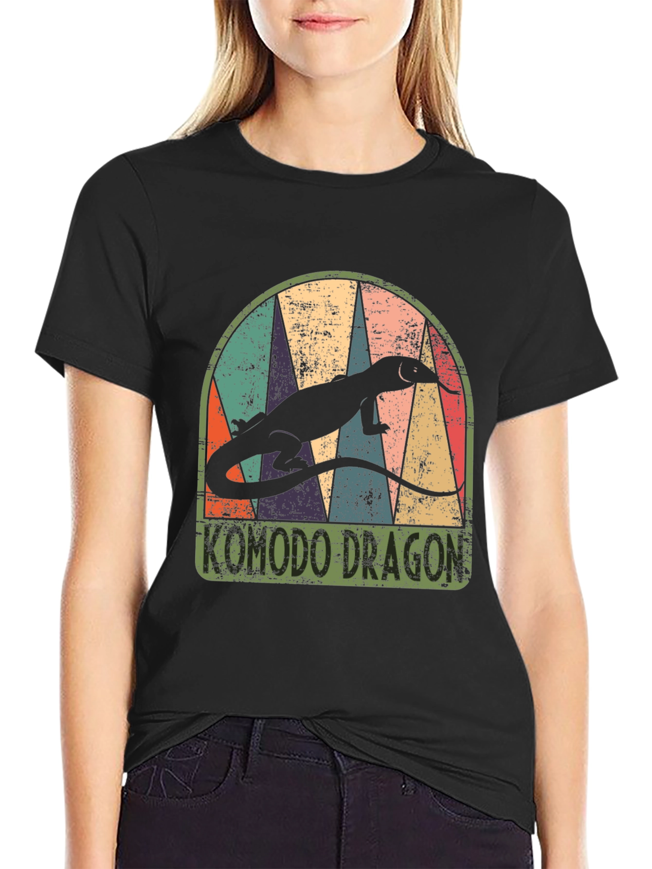 Komodo Dragon Retro Graphic Tee - Mens Black T-Shirt