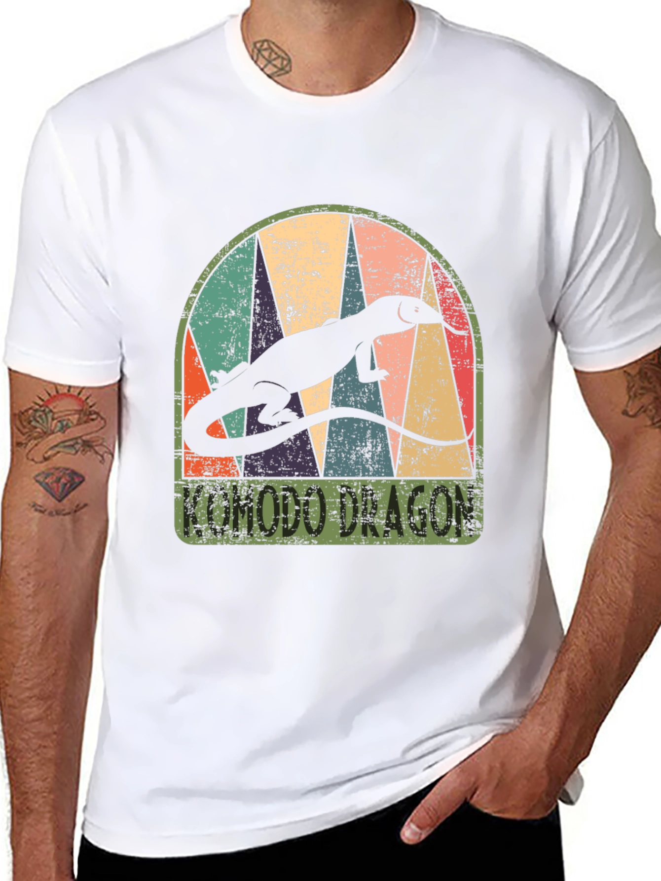 Komodo Dragon Retro Graphic Tee - Mens Black T-Shirt