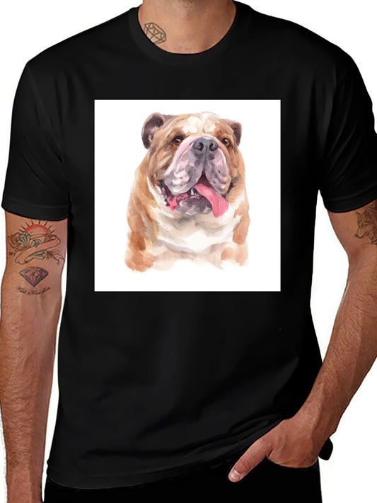 Bulldog Watercolor Graphic Tee - Black Cotton Blend