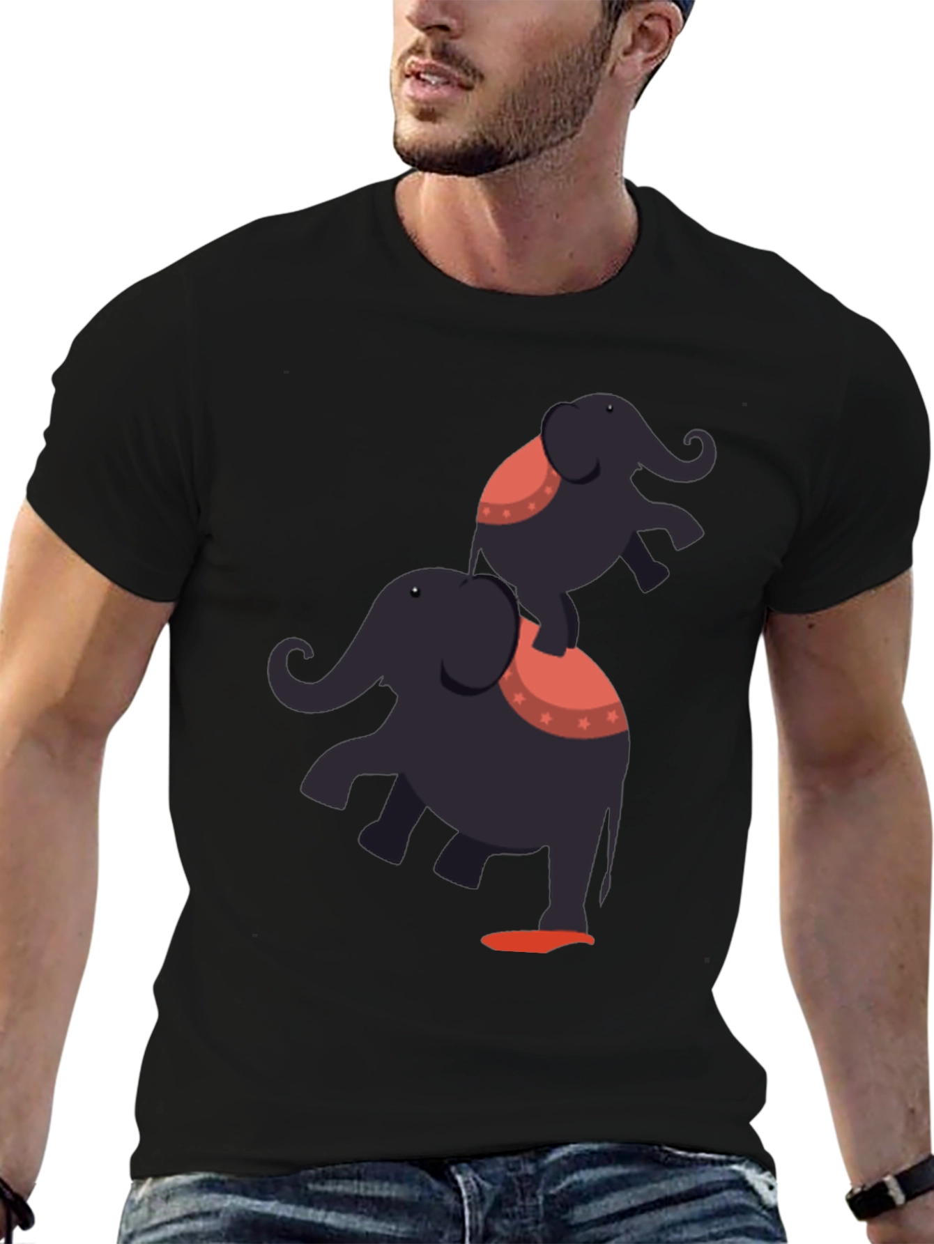 Elephant Stack T-Shirt - Black Graphic Tee