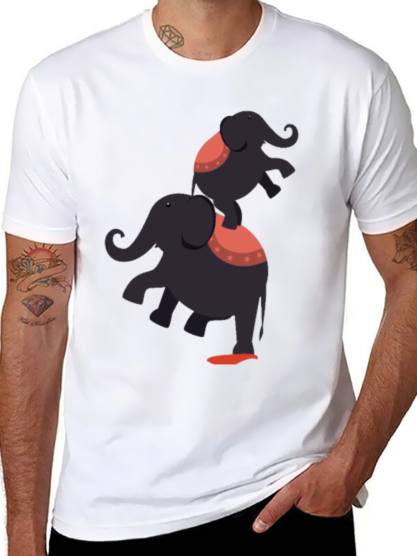 Elephant Stack T-Shirt - Black Graphic Tee