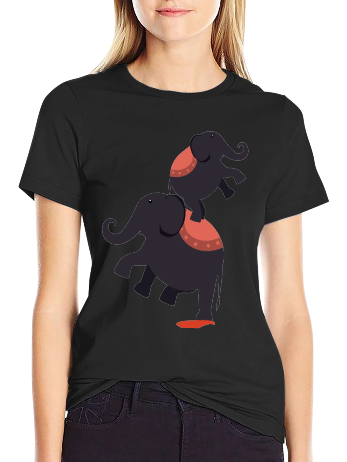 Elephant Stack T-Shirt - Black Graphic Tee