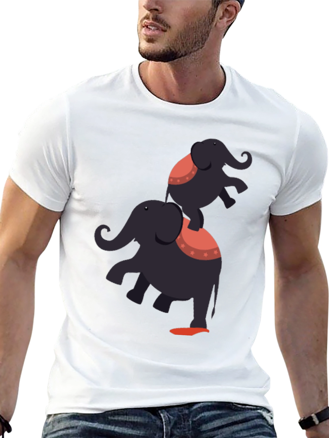 Elephant Stack T-Shirt - Black Graphic Tee