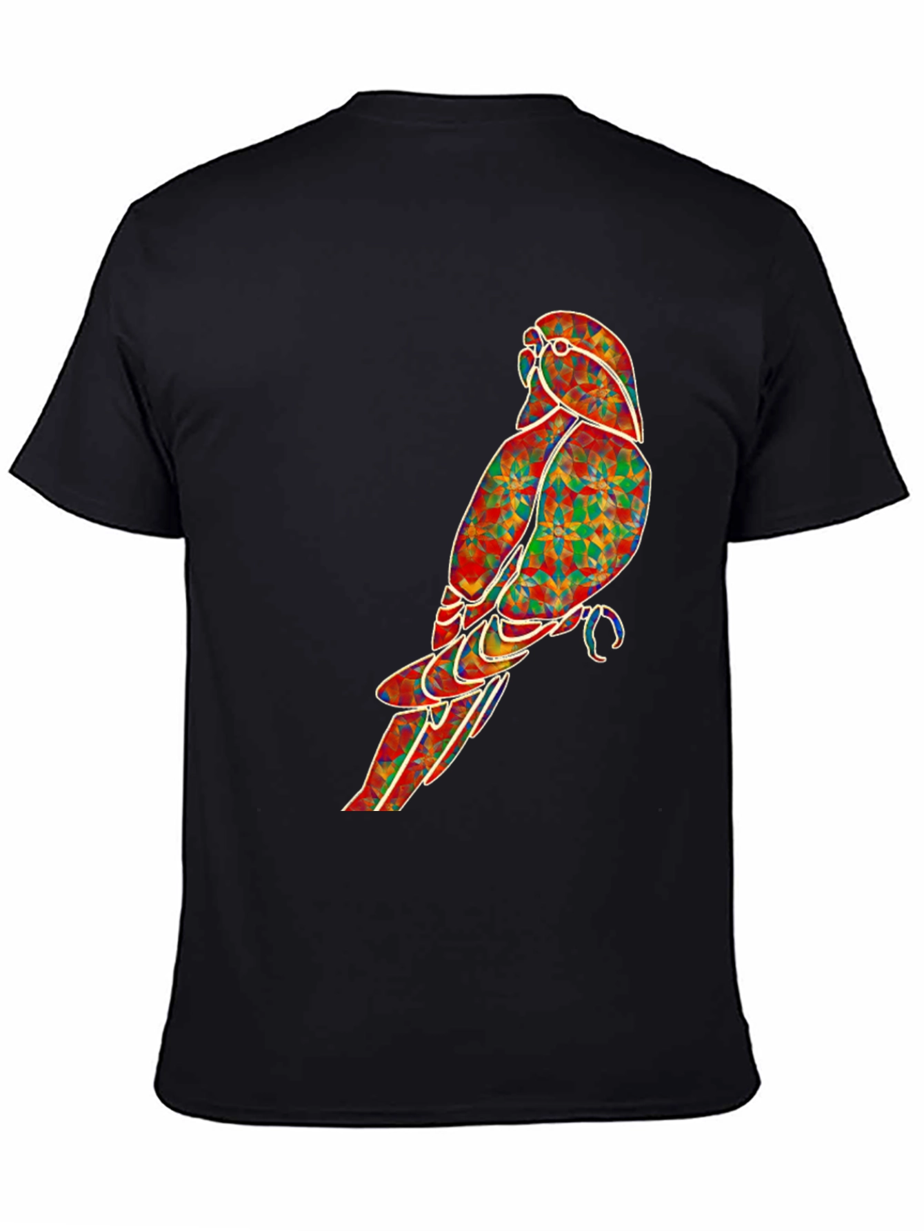 Geometric Parrot Graphic Tee - Black Cotton T-Shirt