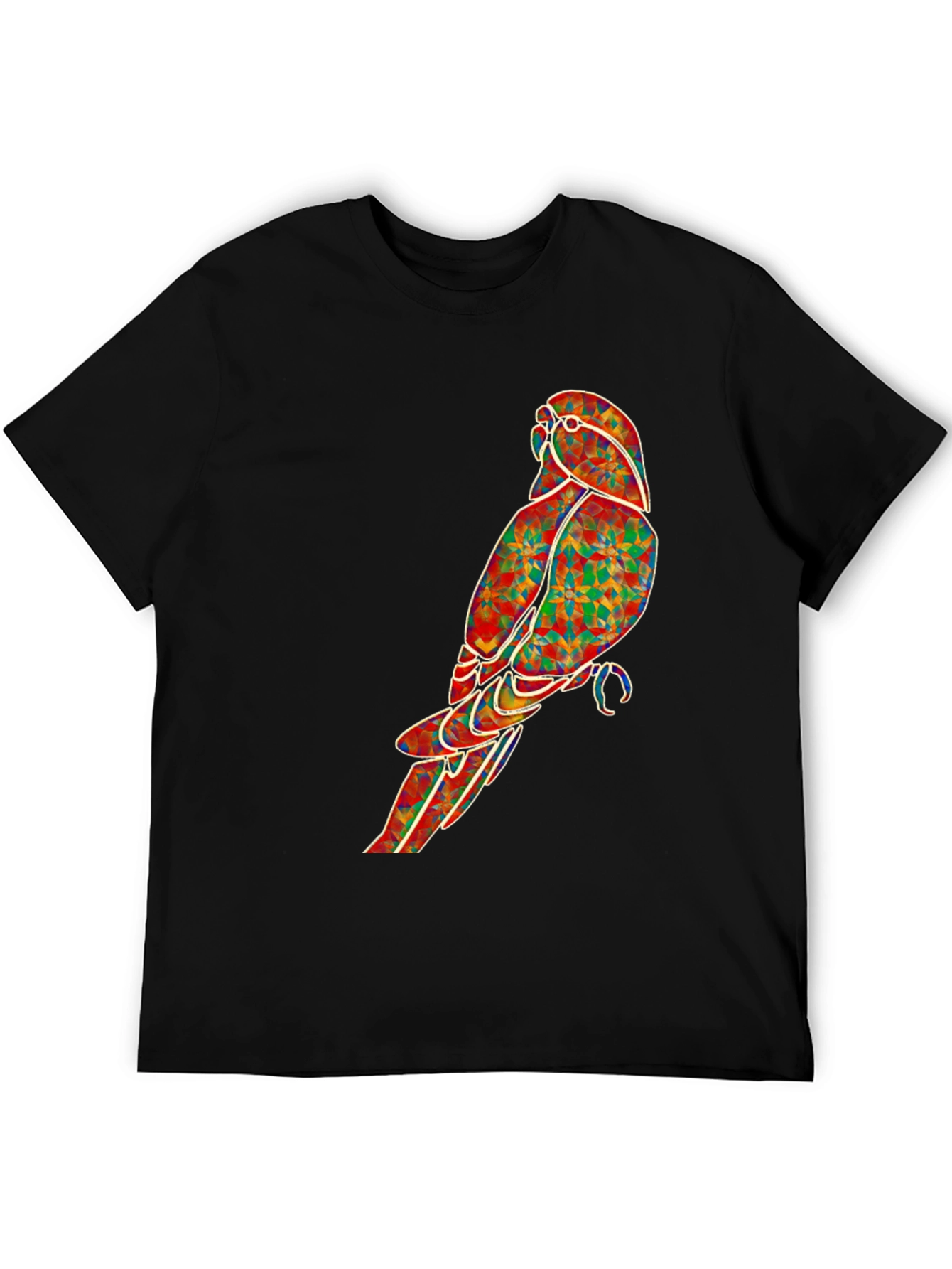 Geometric Parrot Graphic Tee - Black Cotton T-Shirt