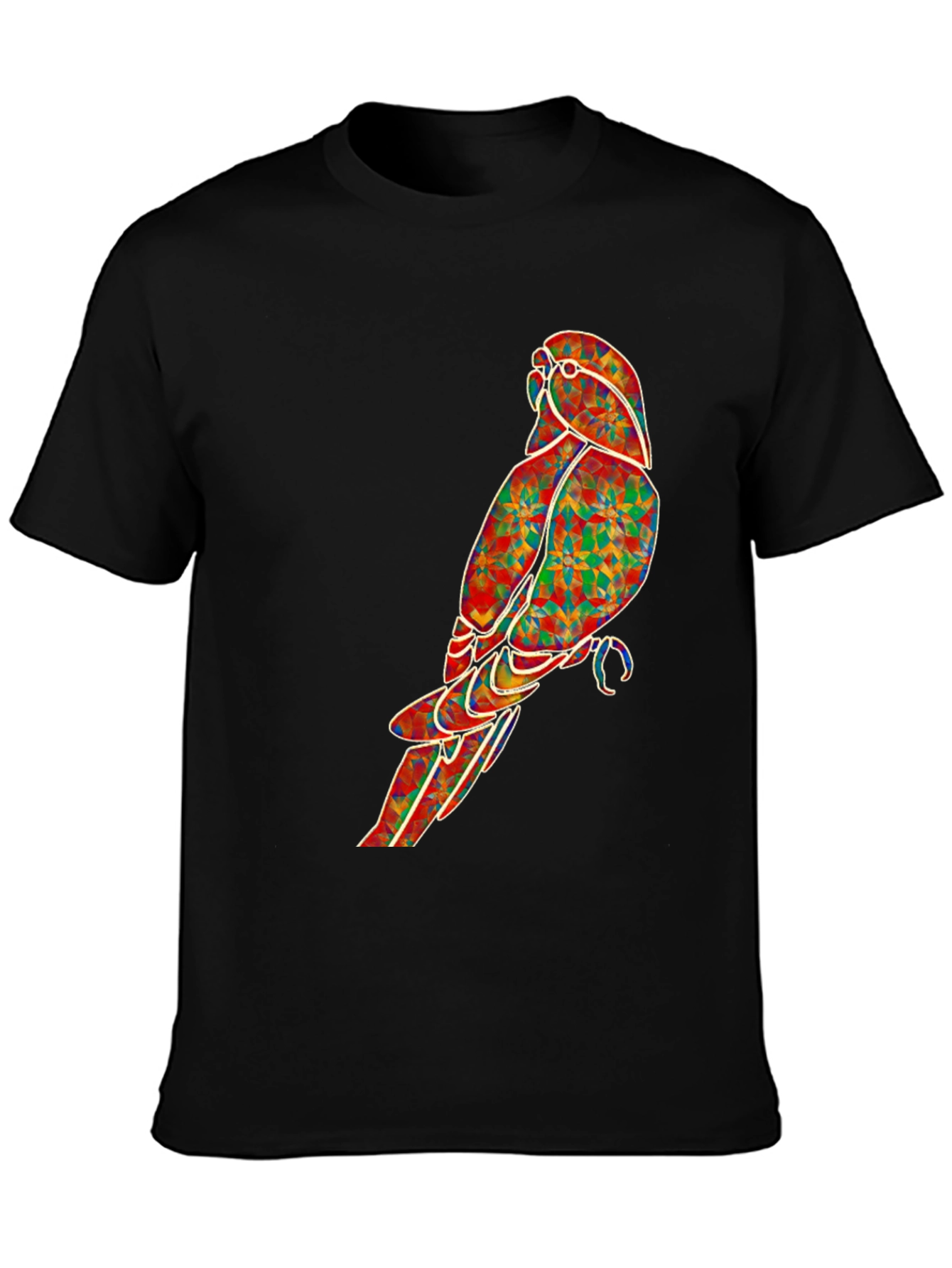Geometric Parrot Graphic Tee - Black Cotton T-Shirt