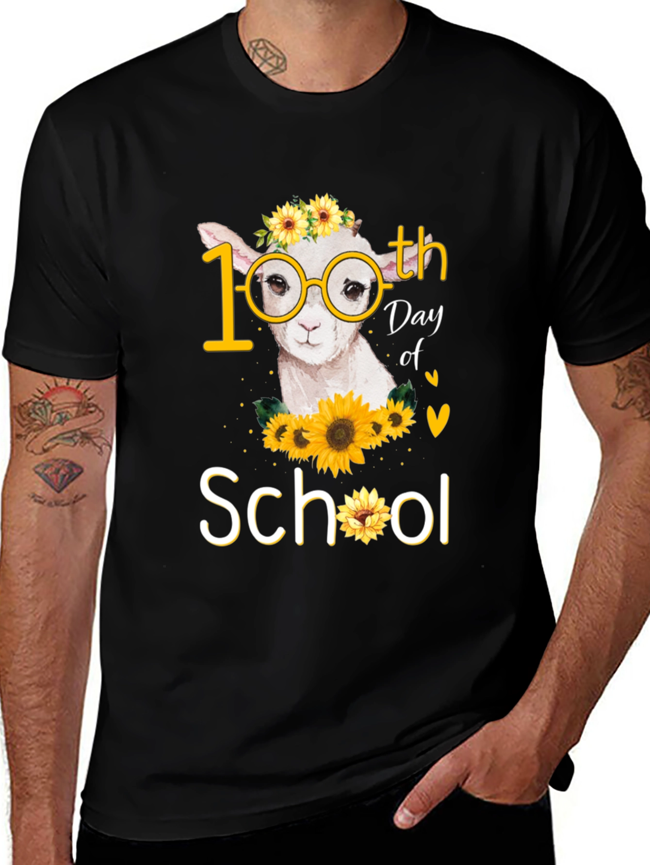 100th Day of School Llama Sunflower T-Shirt
