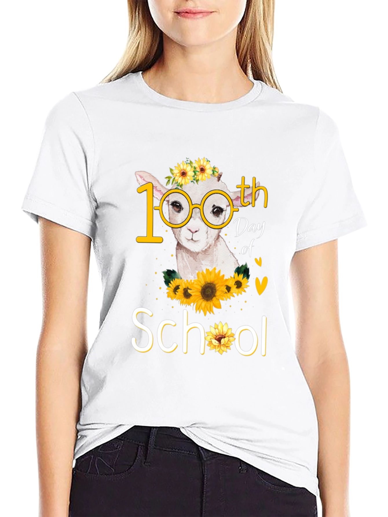 100th Day of School Llama Sunflower T-Shirt