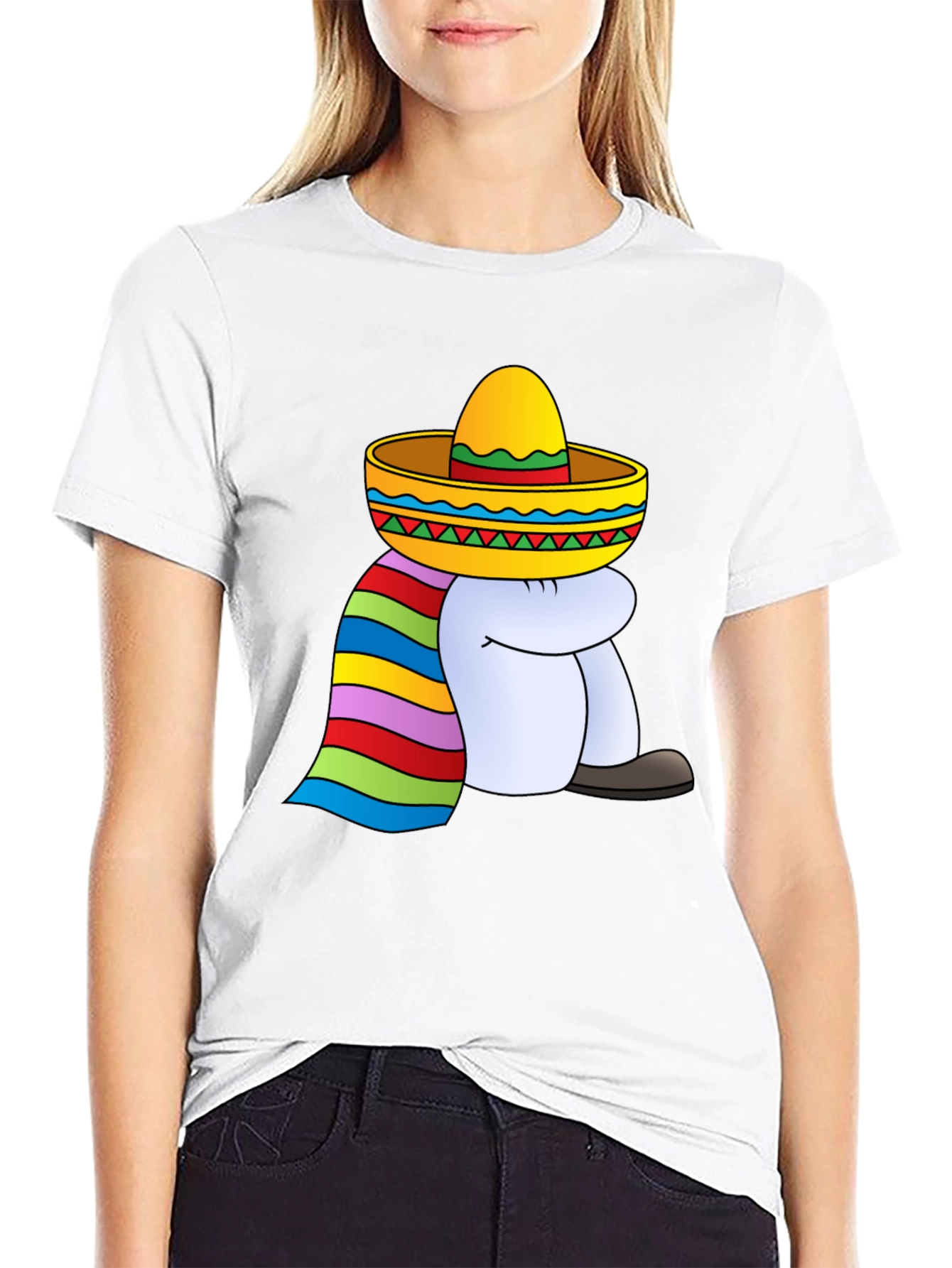 T-Shirt with Cartoon Sombrero Figure