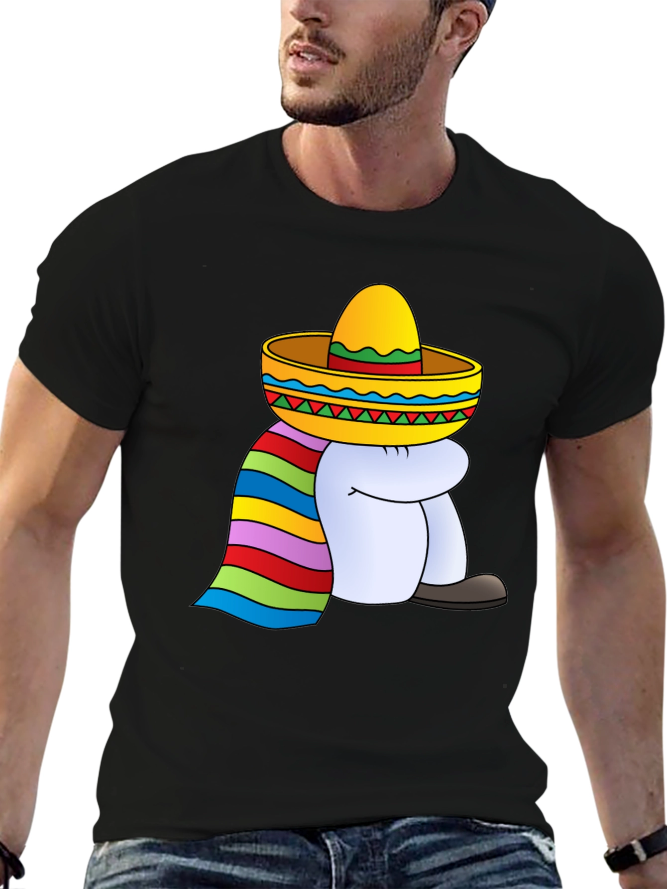 T-Shirt with Cartoon Sombrero Figure