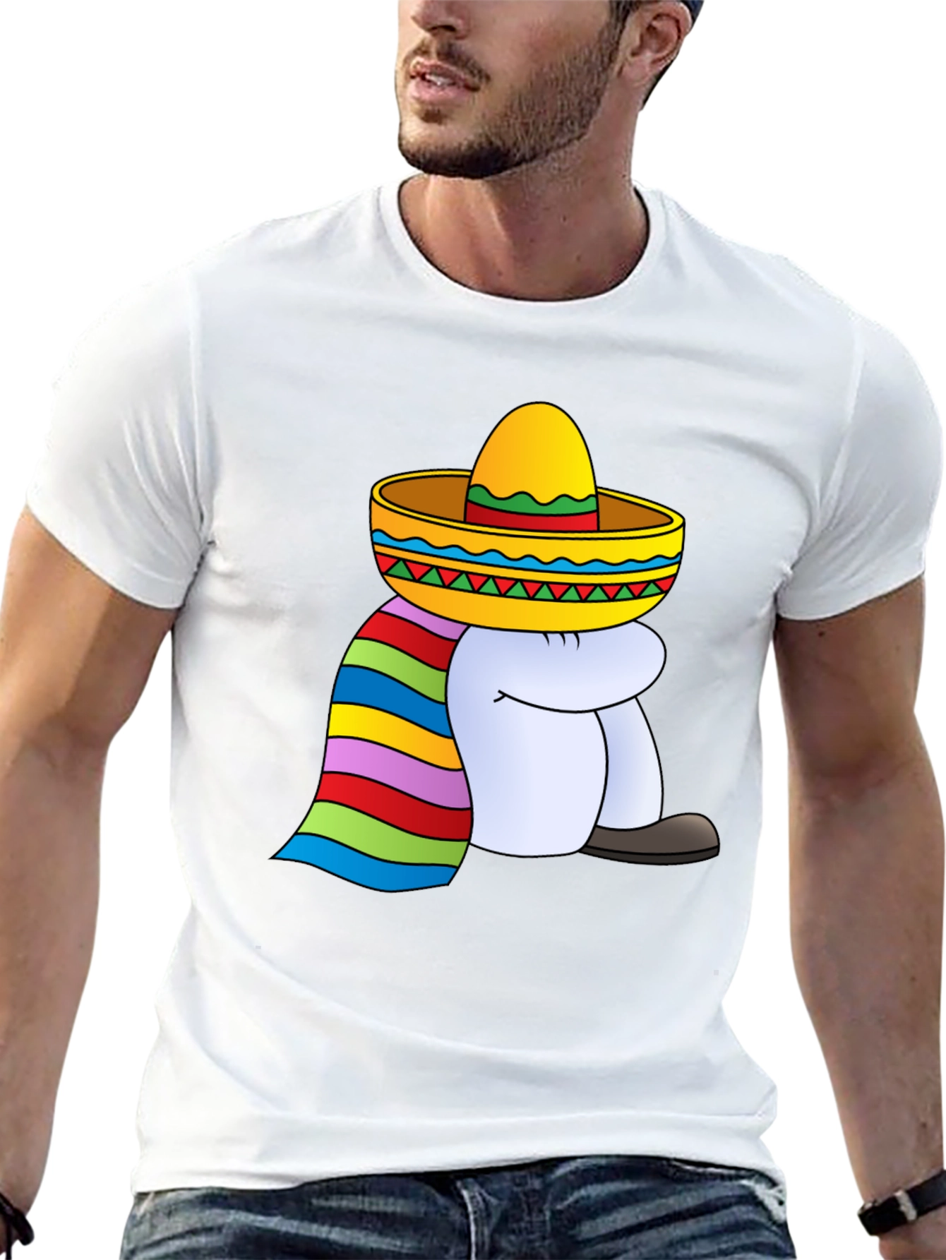 T-Shirt with Cartoon Sombrero Figure