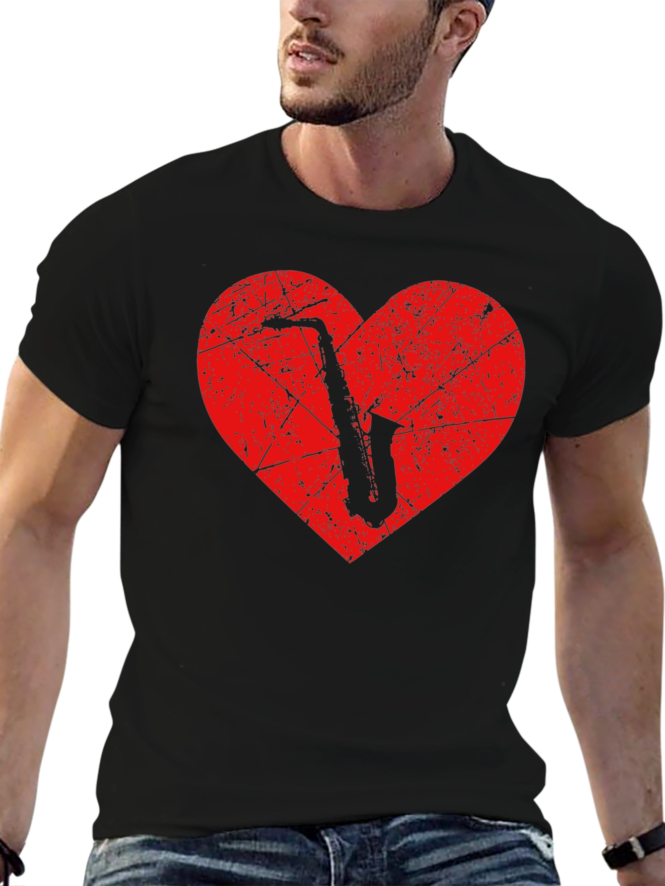 Saxophone Heart Graphic T-Shirt - Music Lover Tee