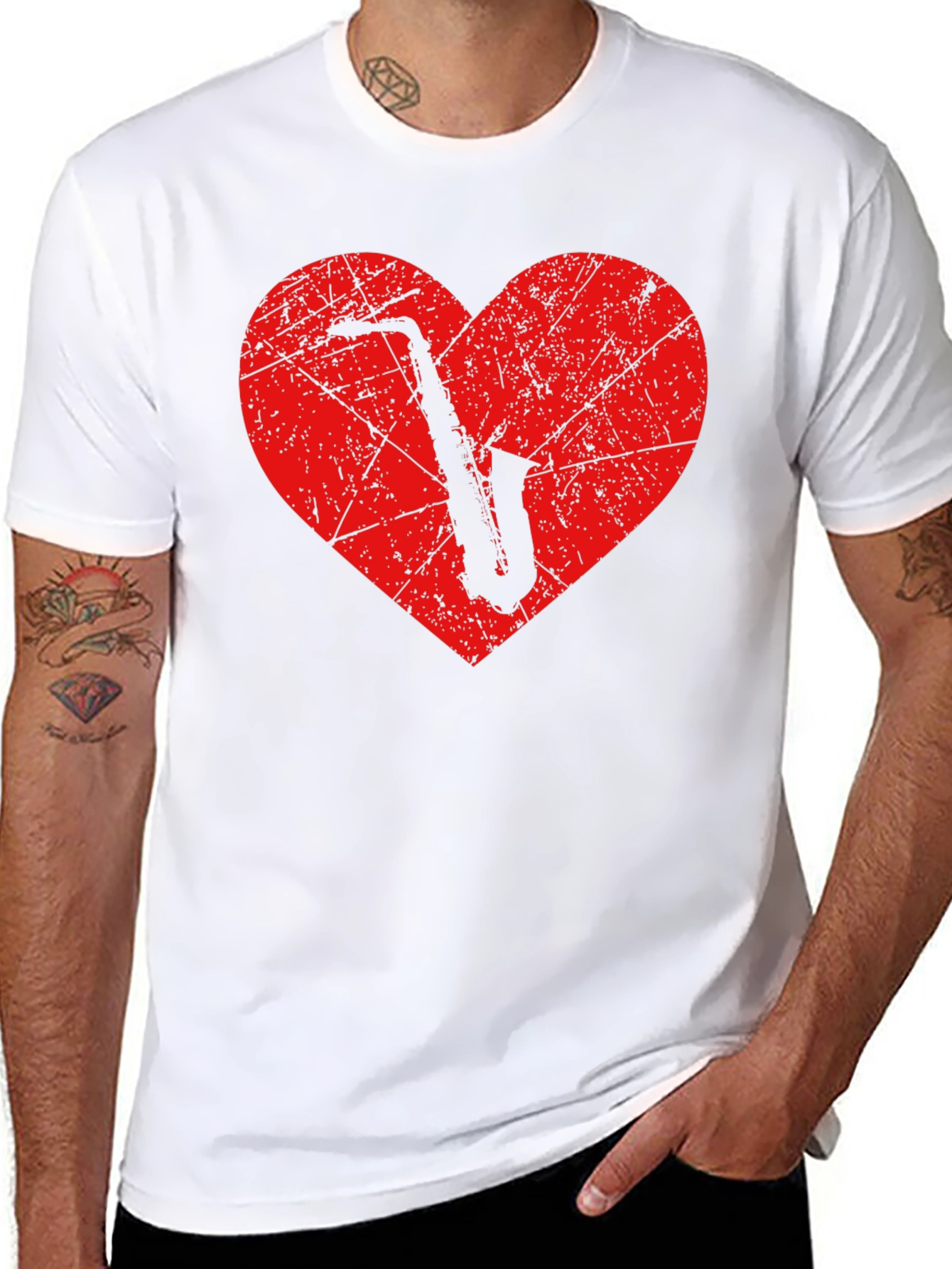 Saxophone Heart Graphic T-Shirt - Music Lover Tee