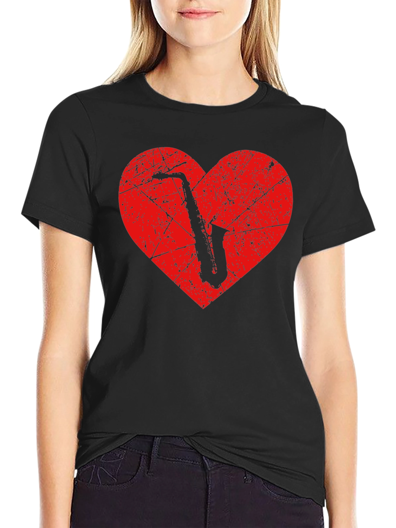 Saxophone Heart Graphic T-Shirt - Music Lover Tee