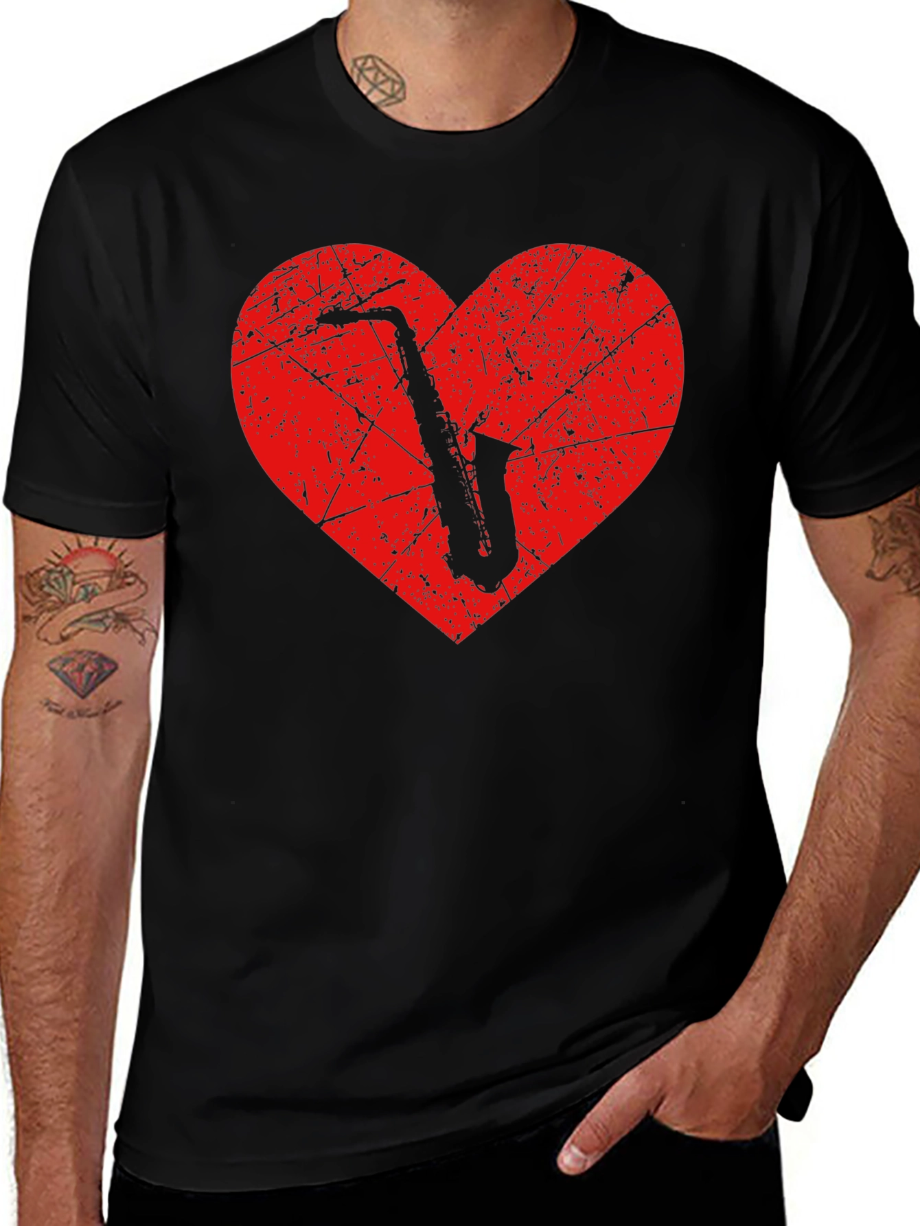 Saxophone Heart Graphic T-Shirt - Music Lover Tee