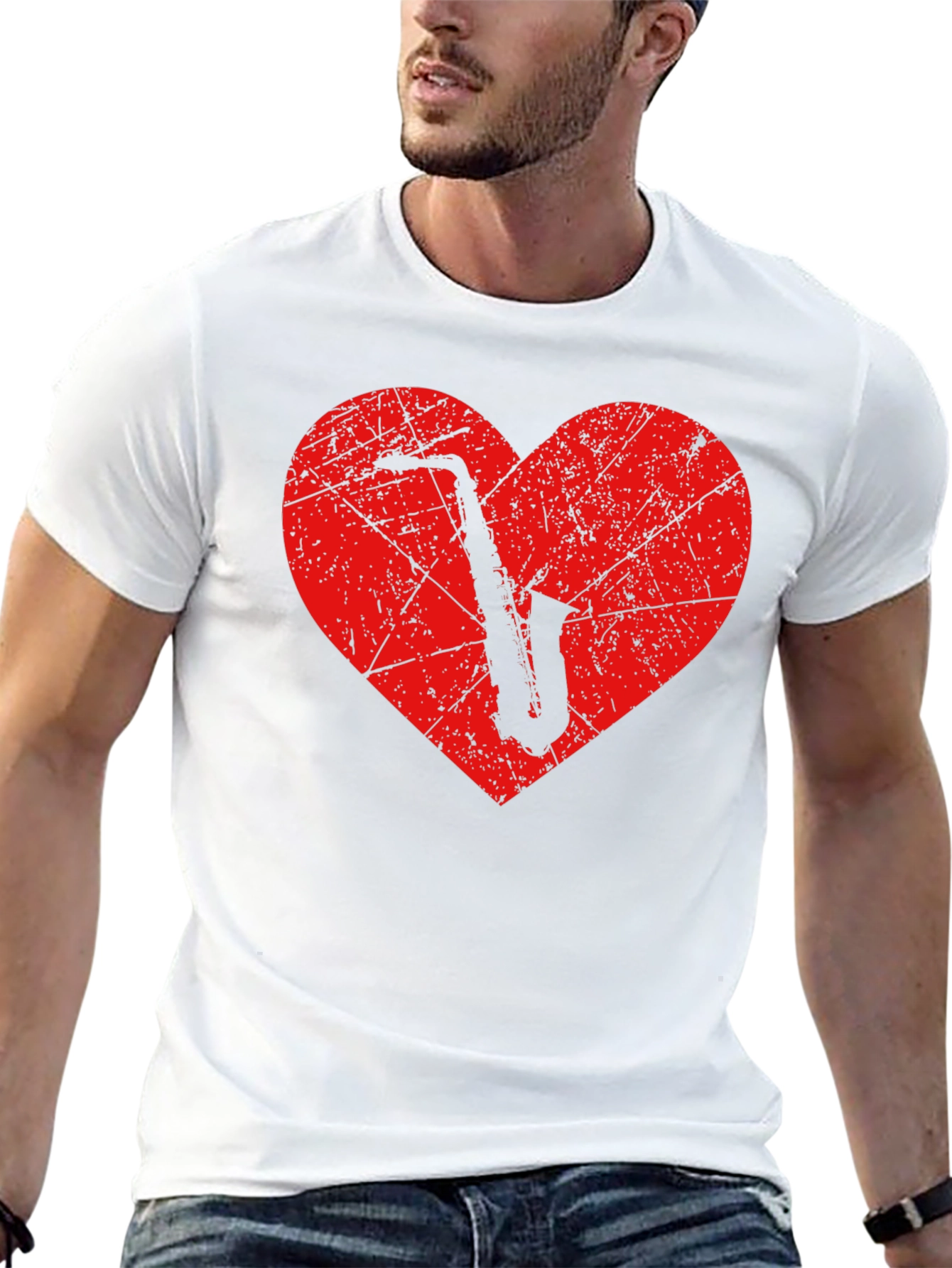 Saxophone Heart Graphic T-Shirt - Music Lover Tee