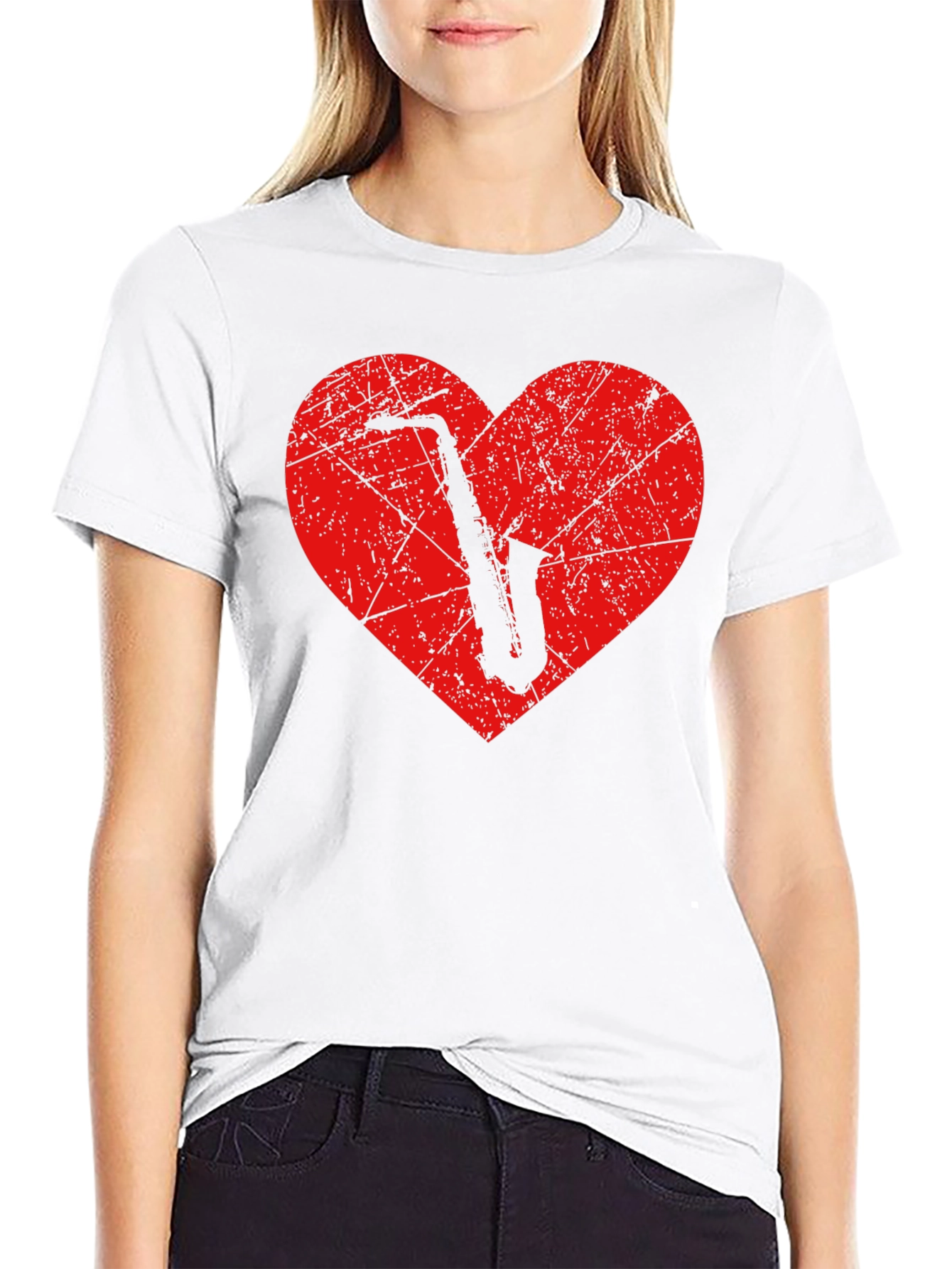 Saxophone Heart Graphic T-Shirt - Music Lover Tee