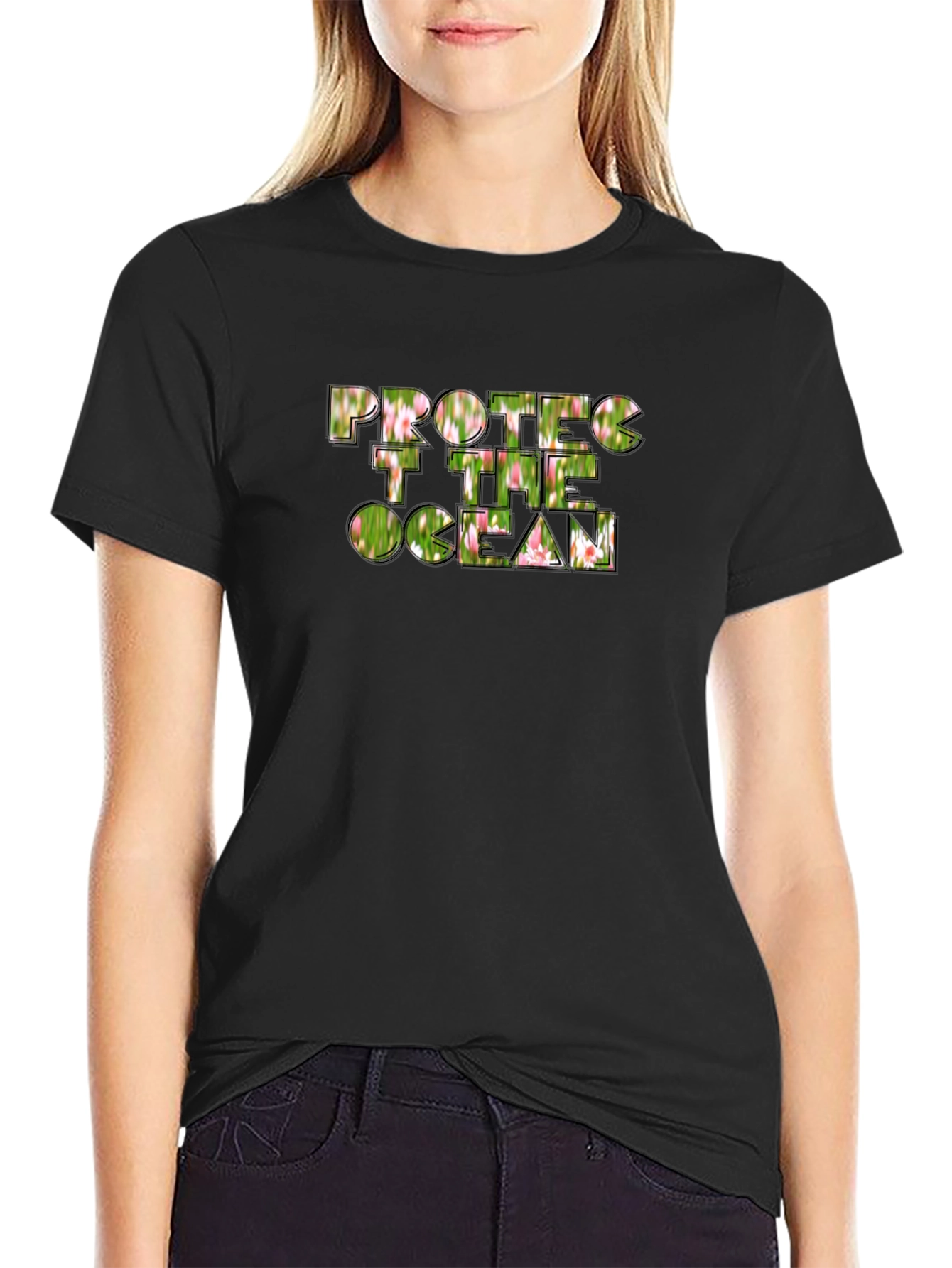 Protect The Ocean Graphic Print Black T-Shirt