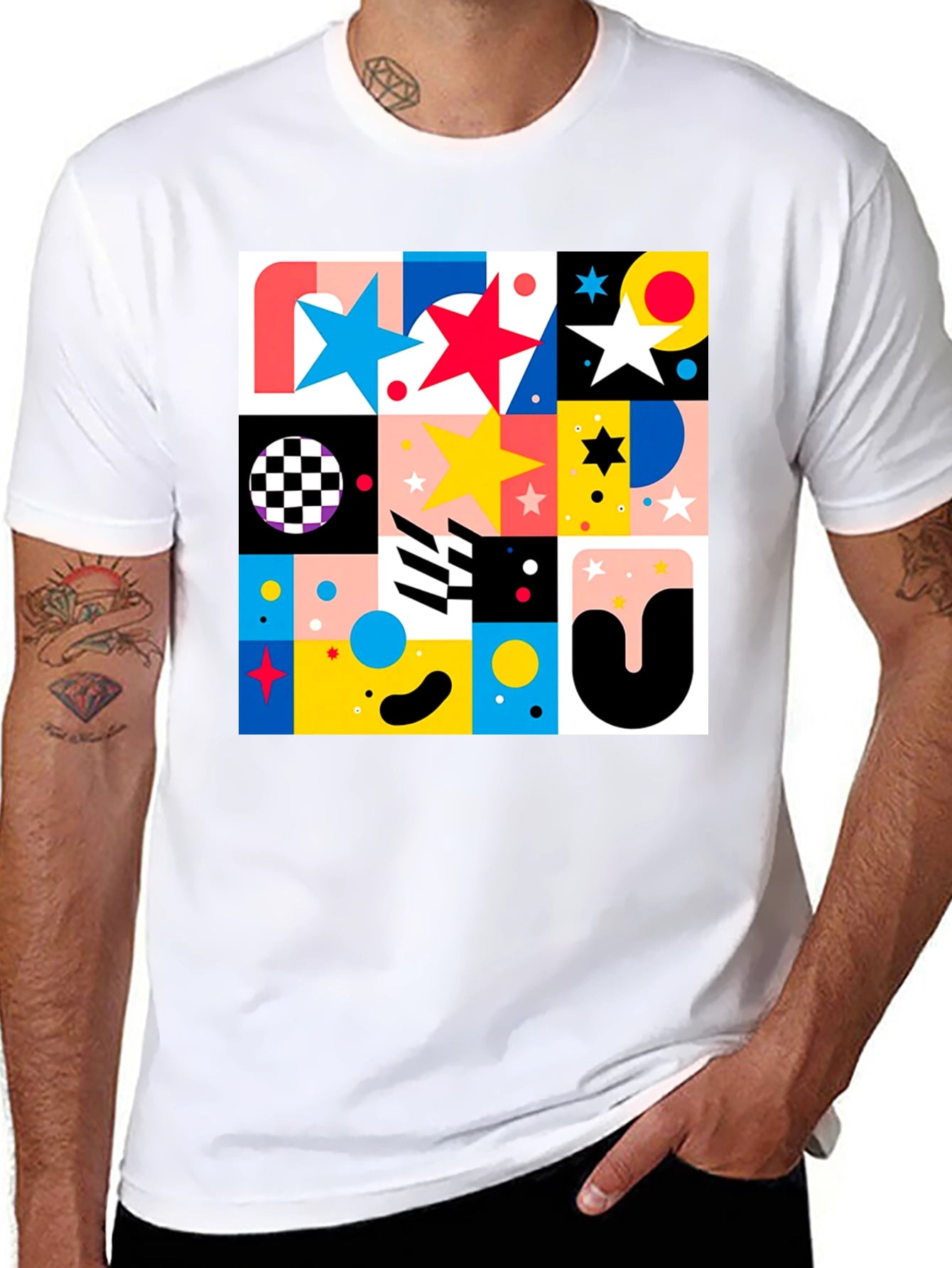 Geometric Patterned Graphic Tee - Modern Design