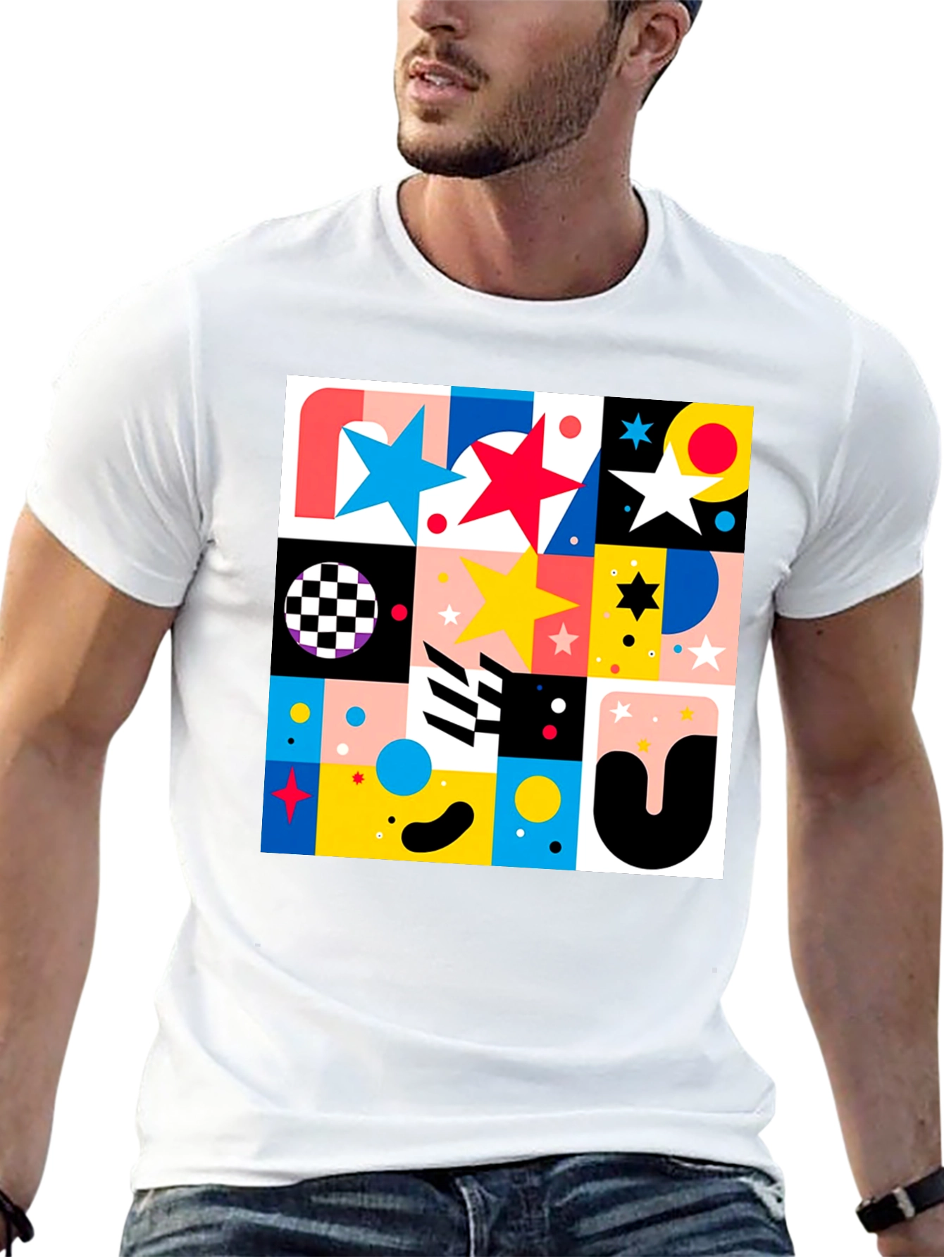 Geometric Patterned Graphic Tee - Modern Design
