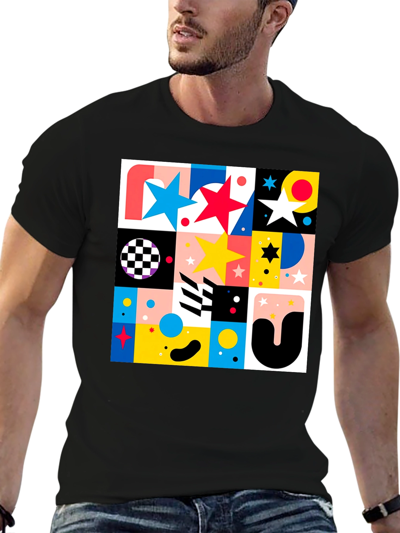 Geometric Patterned Graphic Tee - Modern Design