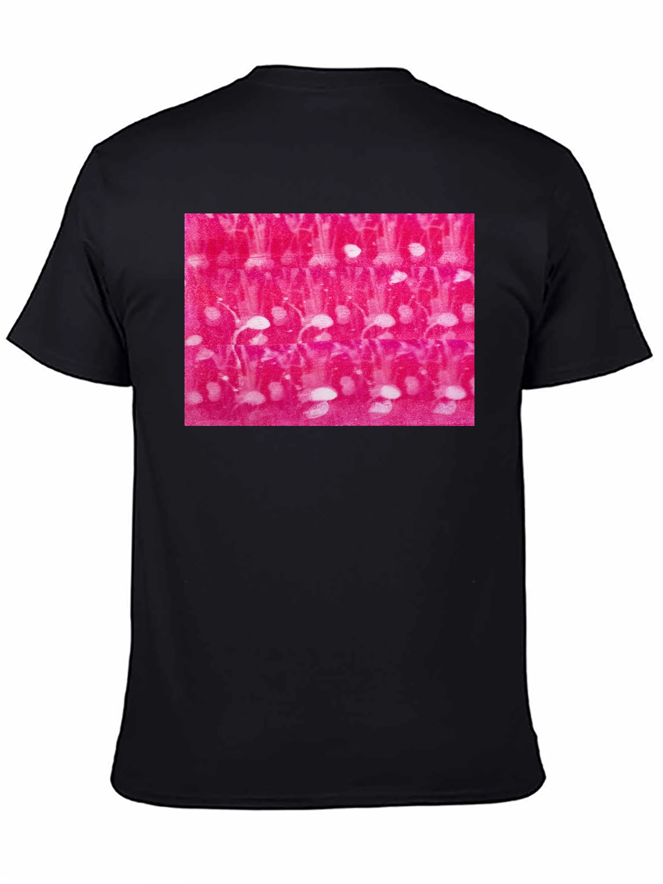 Abstract Pink and White Pattern Black T-Shirt