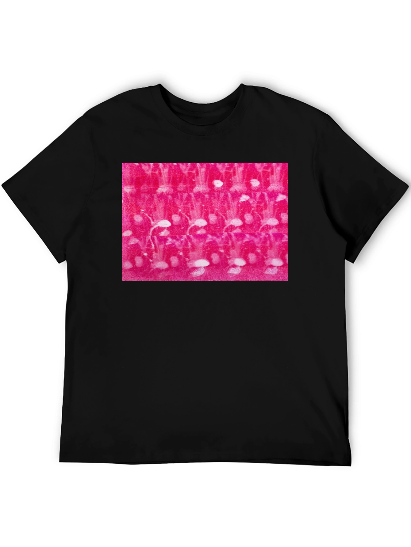 Abstract Pink and White Pattern Black T-Shirt