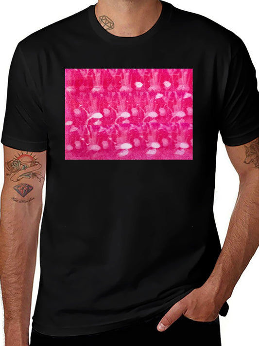 Abstract Pink and White Pattern Black T-Shirt