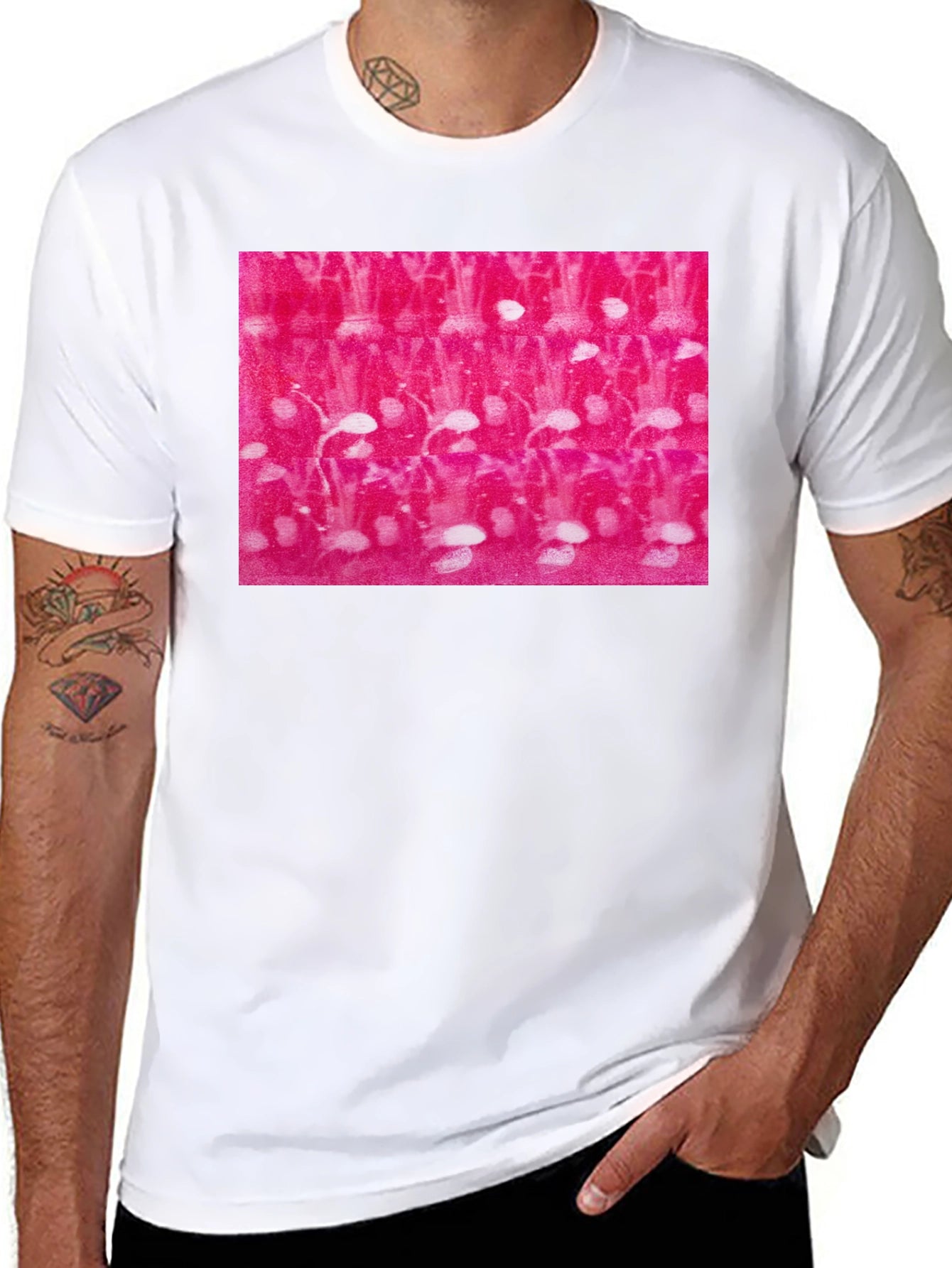 Abstract Pink and White Pattern Black T-Shirt