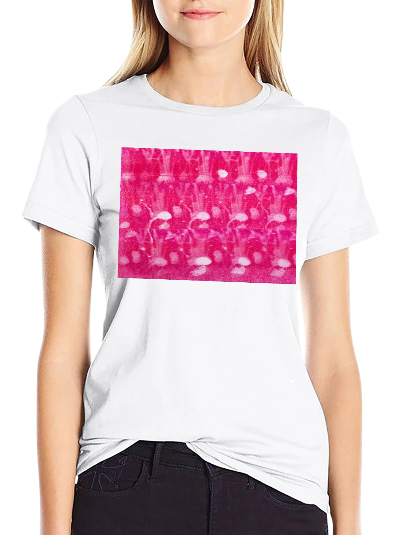 Abstract Pink and White Pattern Black T-Shirt