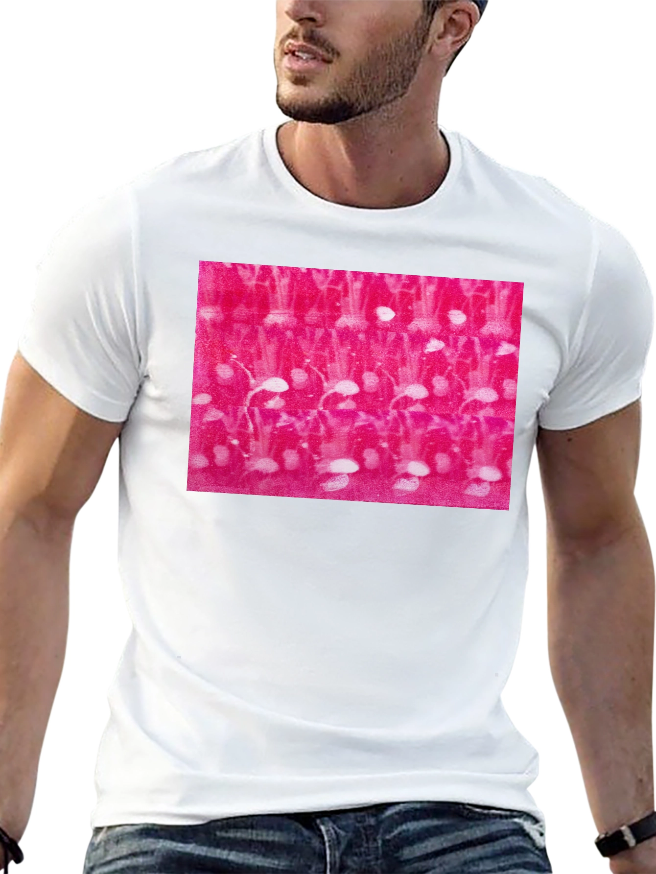 Abstract Pink and White Pattern Black T-Shirt