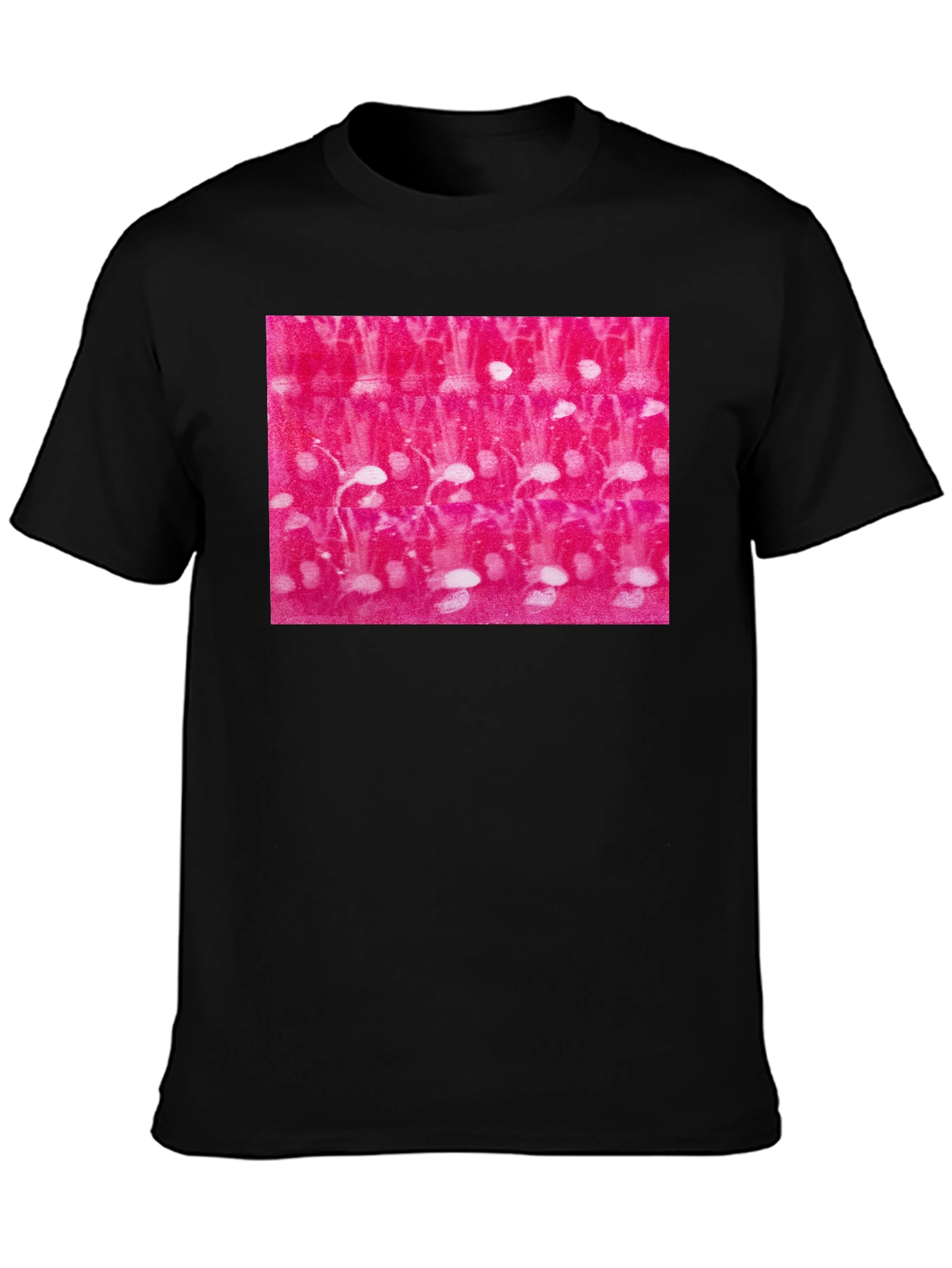 Abstract Pink and White Pattern Black T-Shirt