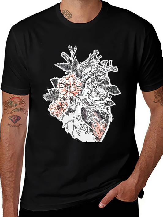 Anatomical Heart Floral T-Shirt - Unique Graphic Tee