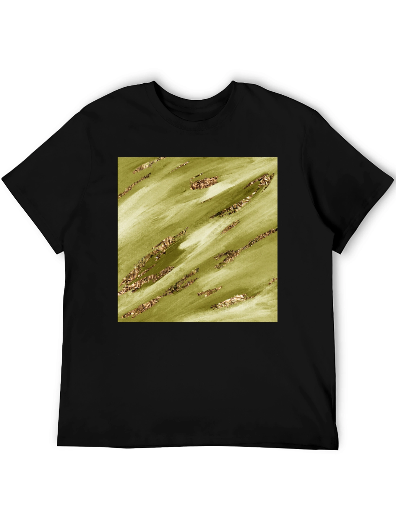 Olive Green Gold Streak Pattern Tee