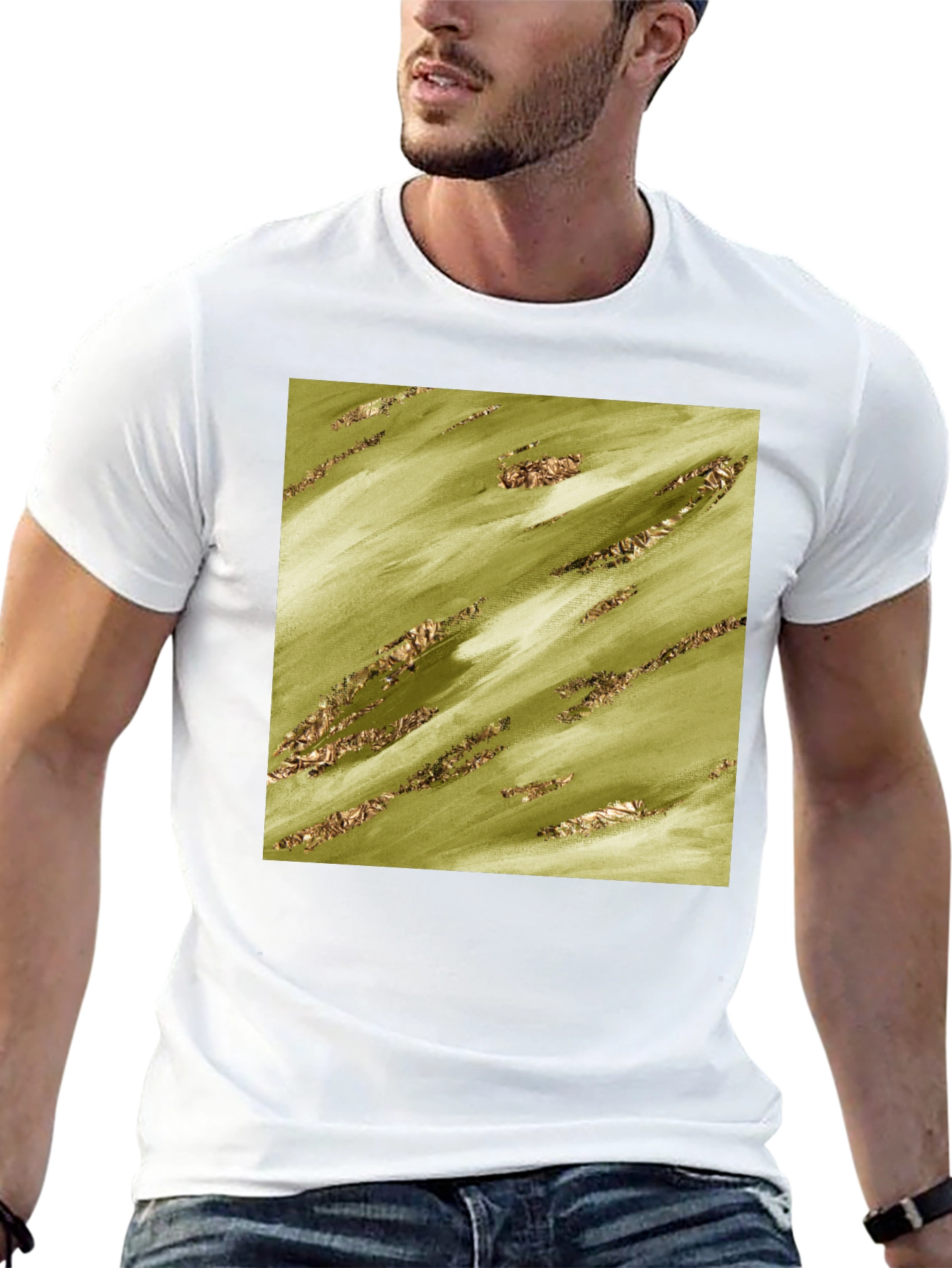 Olive Green Gold Streak Pattern Tee