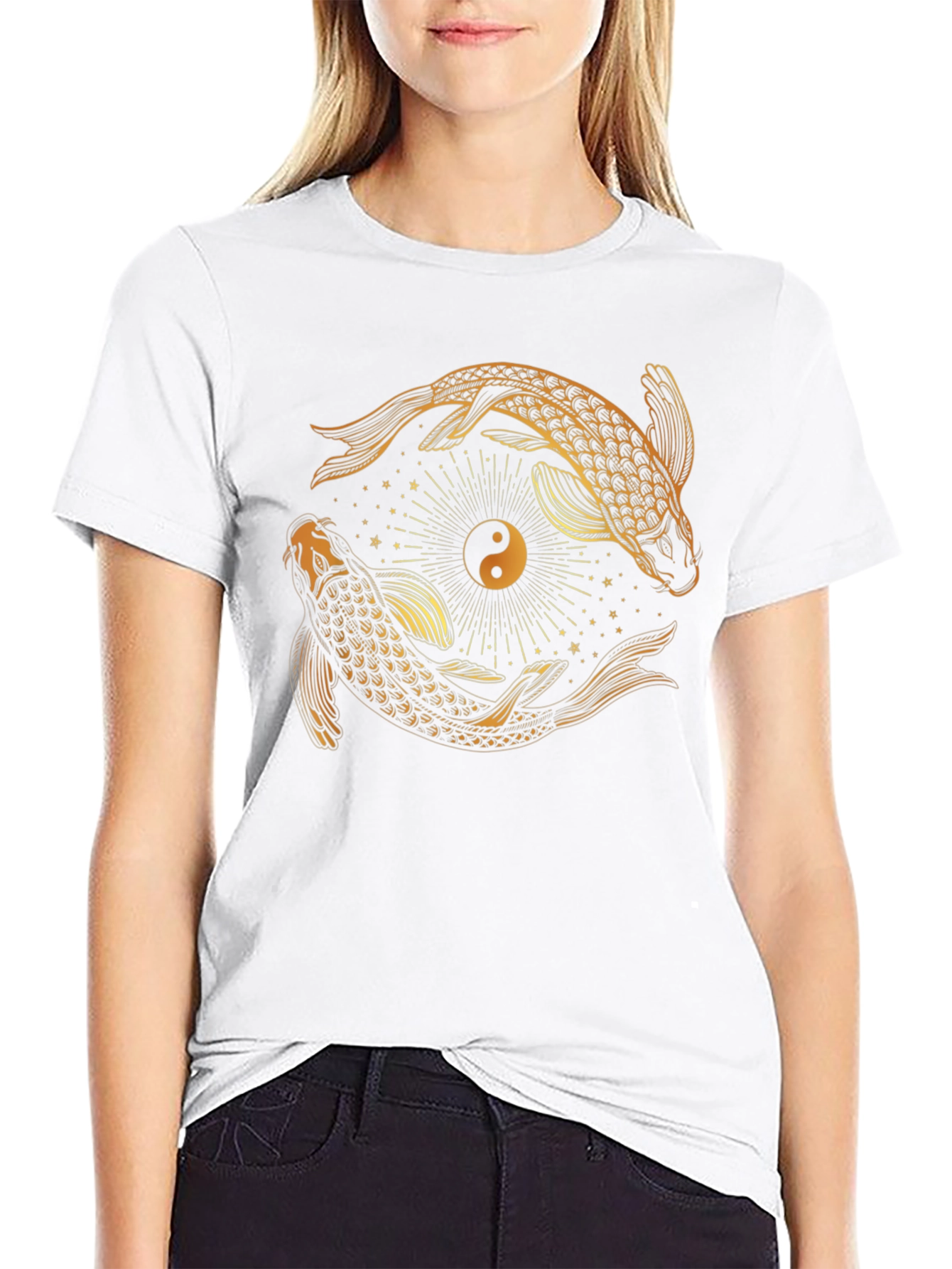 Yin Yang Koi Fish Graphic Tee - Black