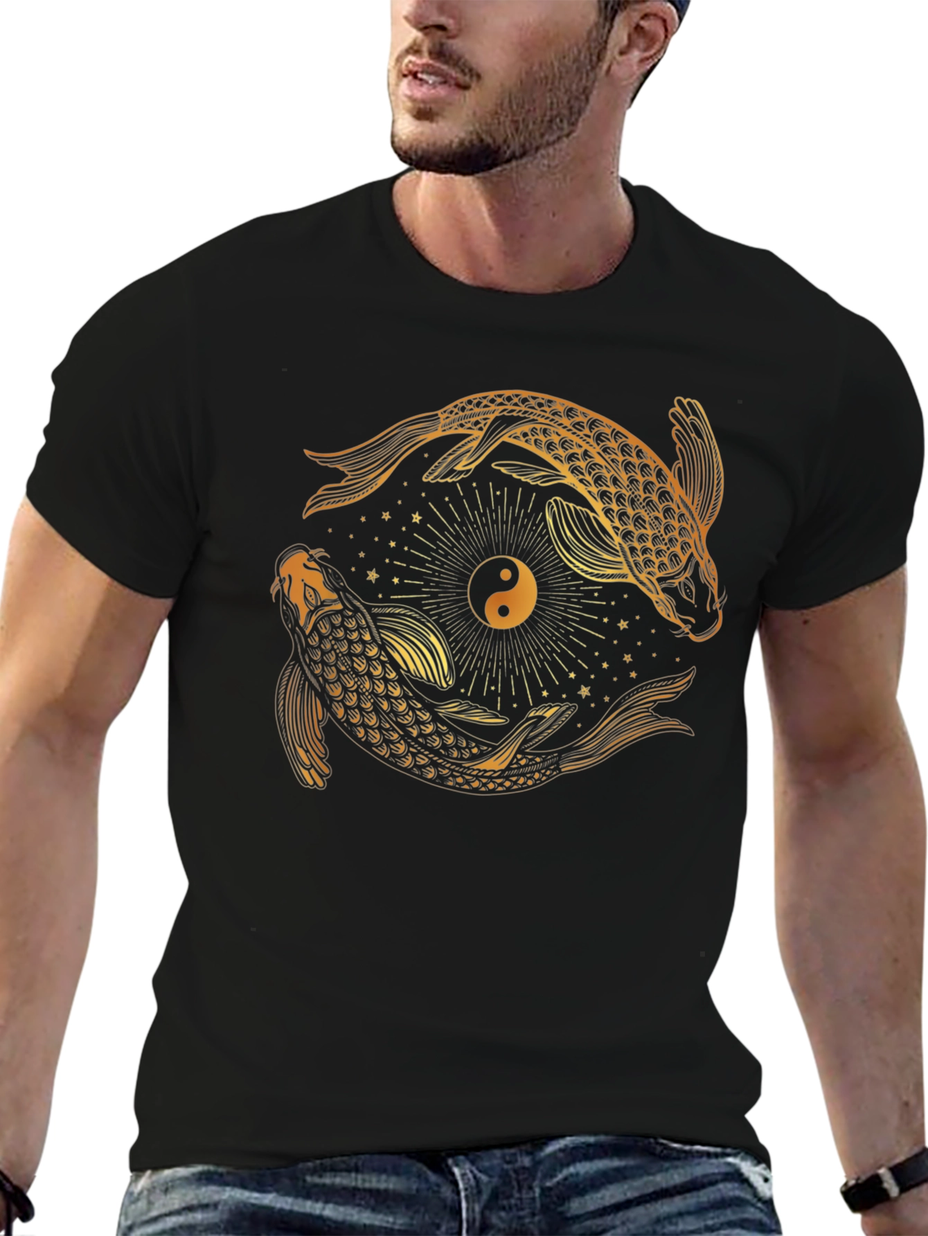 Yin Yang Koi Fish Graphic Tee - Black