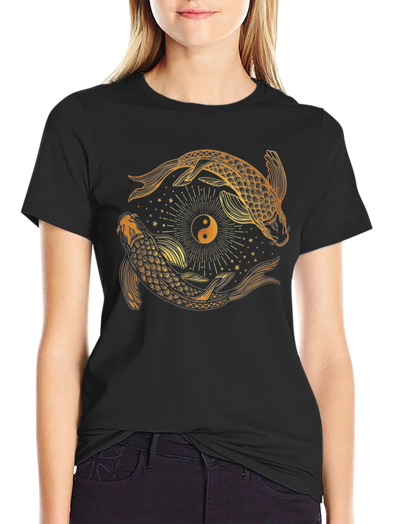 Yin Yang Koi Fish Graphic Tee - Black