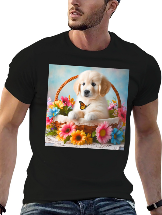 Golden Retriever Puppy in Basket T-Shirt